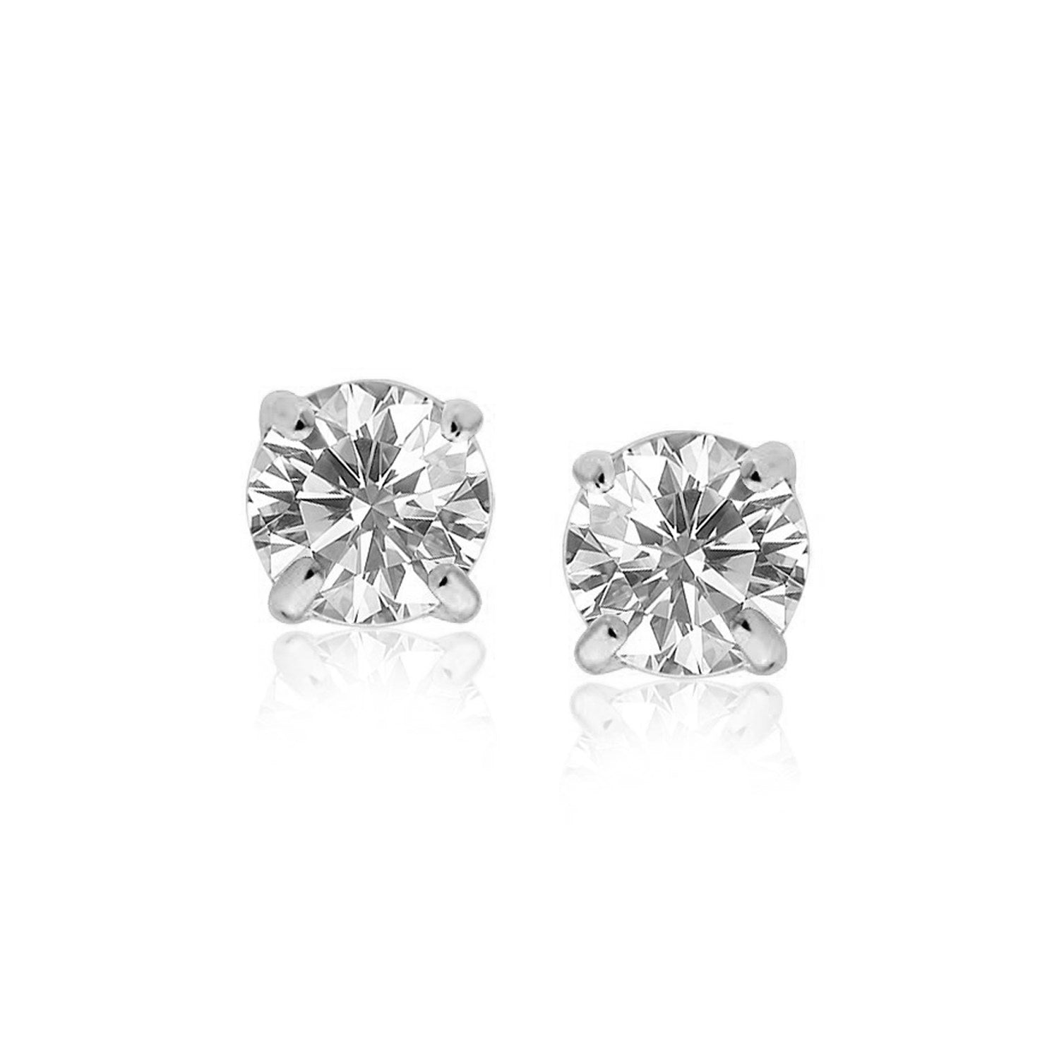 14k white gold round CZ stud earrings in prong setting, modern elegance for a timeless look.