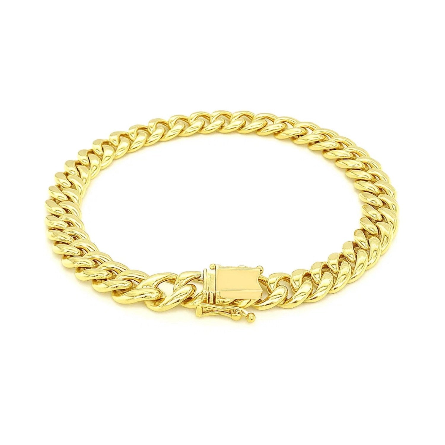 14k yellow gold semi-solid Miami Cuban bracelet, 7.20 mm, featuring modern link design for a luxurious finish.