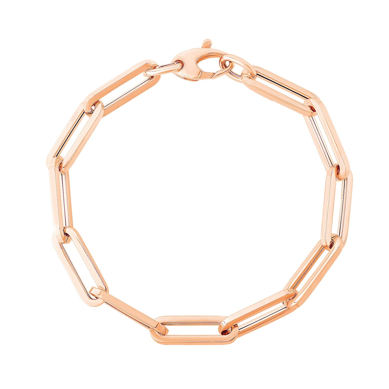 14K rose gold extra wide paperclip chain bracelet, modern design, 6.10 mm links for a luxurious statement piece.