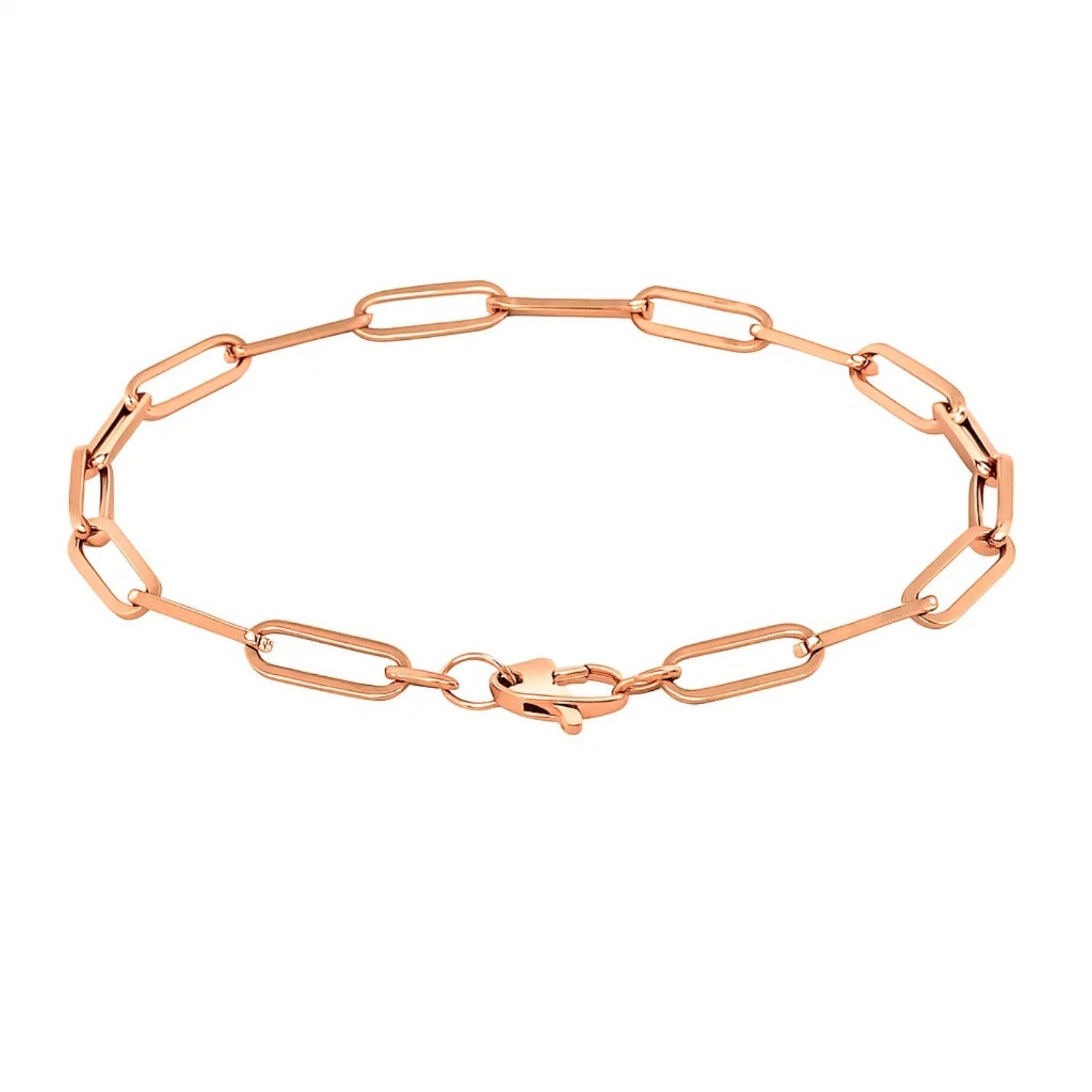 14k rose gold extra wide paperclip chain bracelet with modern design and elegant round links, perfect for luxury styling.