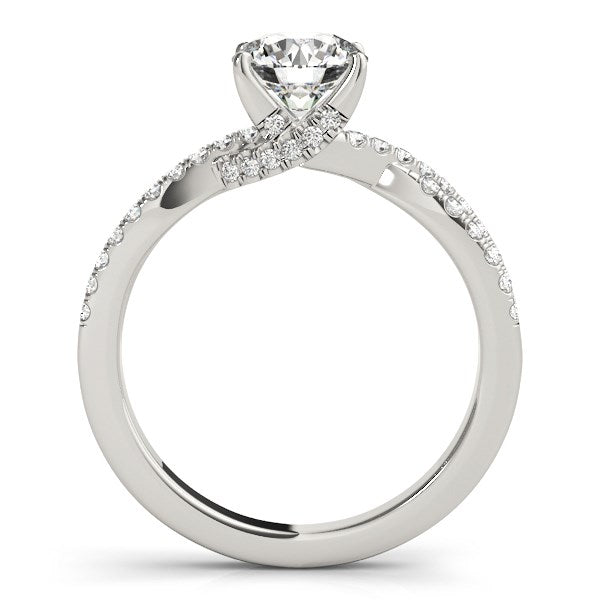 14k white gold engagement ring with prong-set round diamonds and elegant split shank design, totaling 1 1/4 cttw.