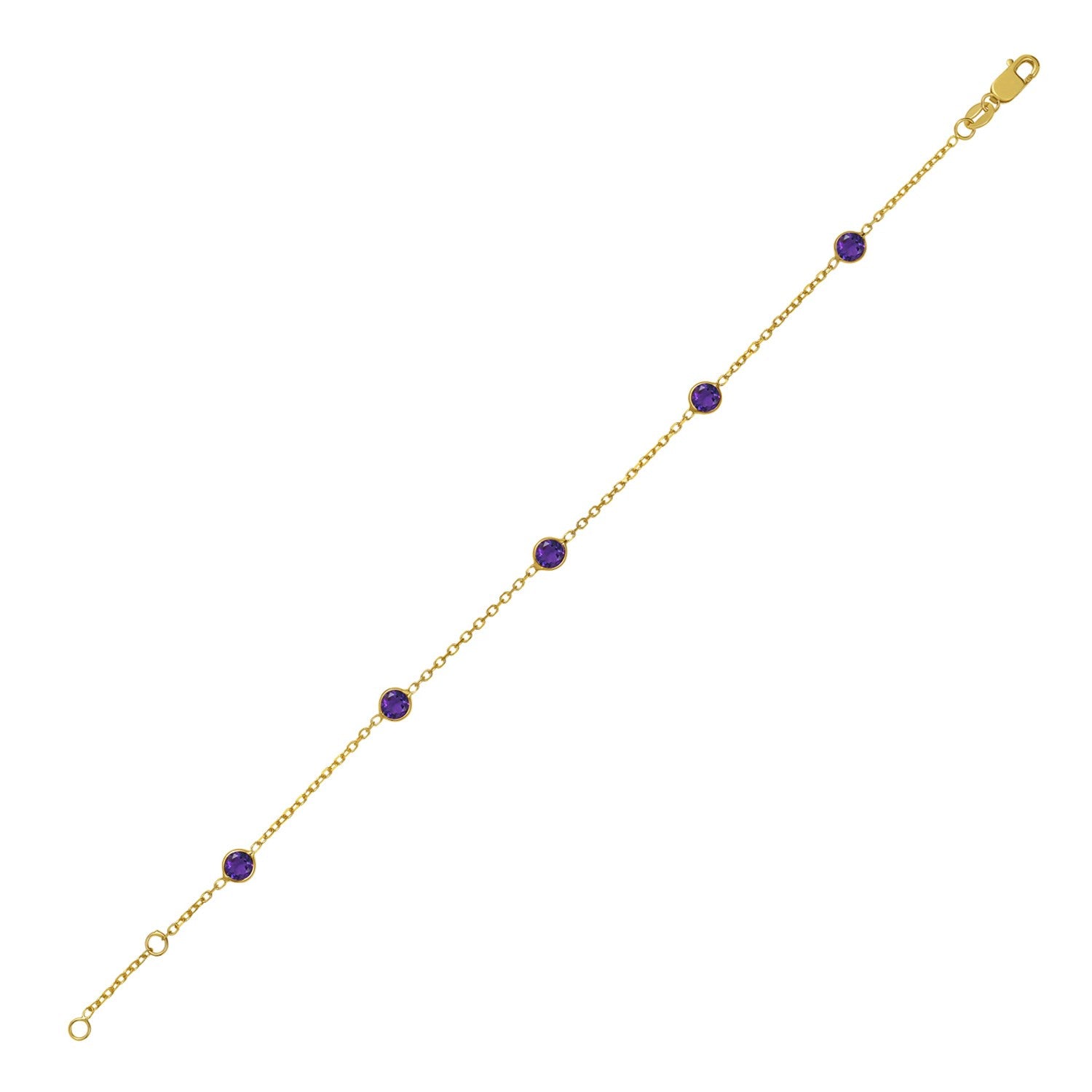 14k yellow gold minimalist amethyst station bracelet featuring elegant chain design for a timeless look.