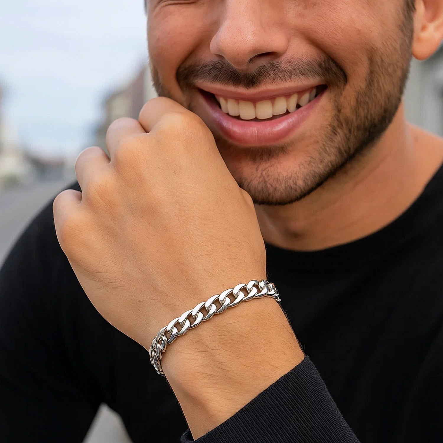 Elegant 14k white gold Miami Cuban semi-solid bracelet featuring a refined link design, perfect for luxury styling.
