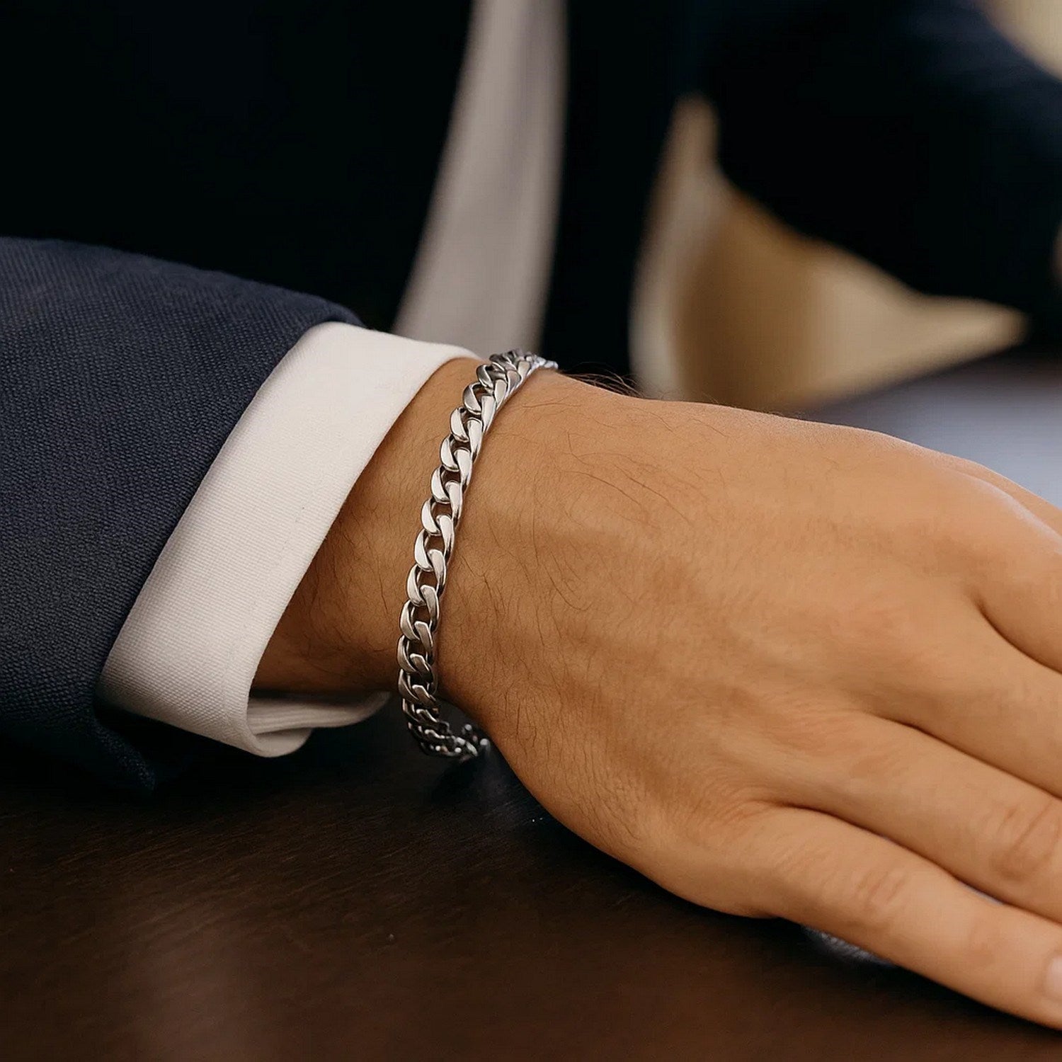 Elegant 14k white gold Miami Cuban semi-solid bracelet with refined link design, perfect for luxury jewelry lovers.