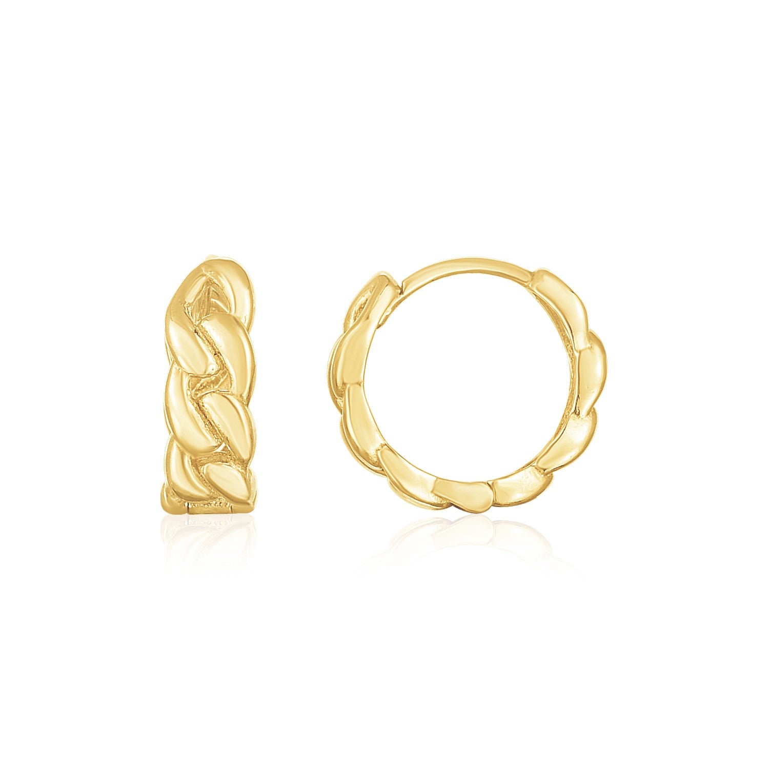 14k yellow gold thick curb chain huggie hoop earrings, modern design, perfect for elegant everyday wear.