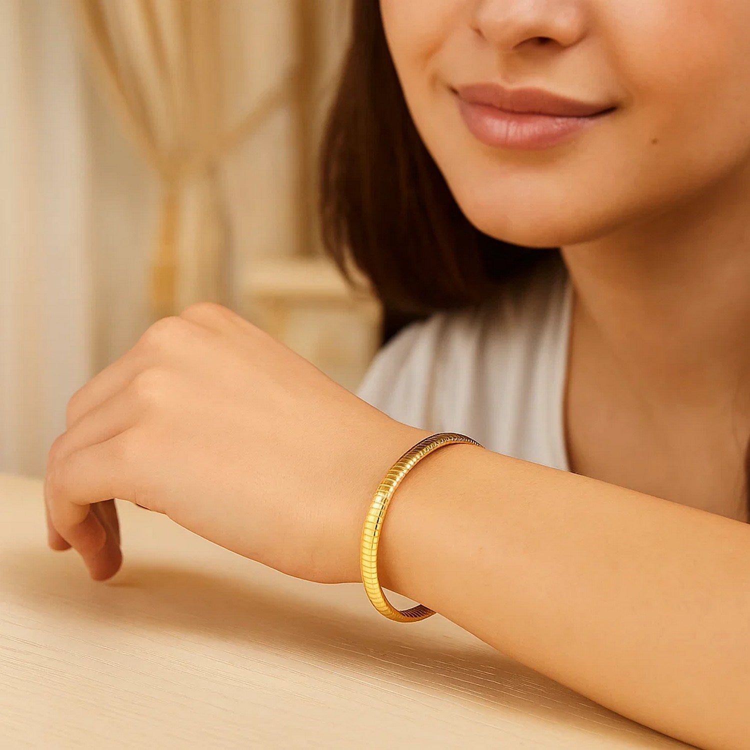 14k yellow gold classic omega bracelet featuring elegant chain links, perfect for timeless luxury styling.