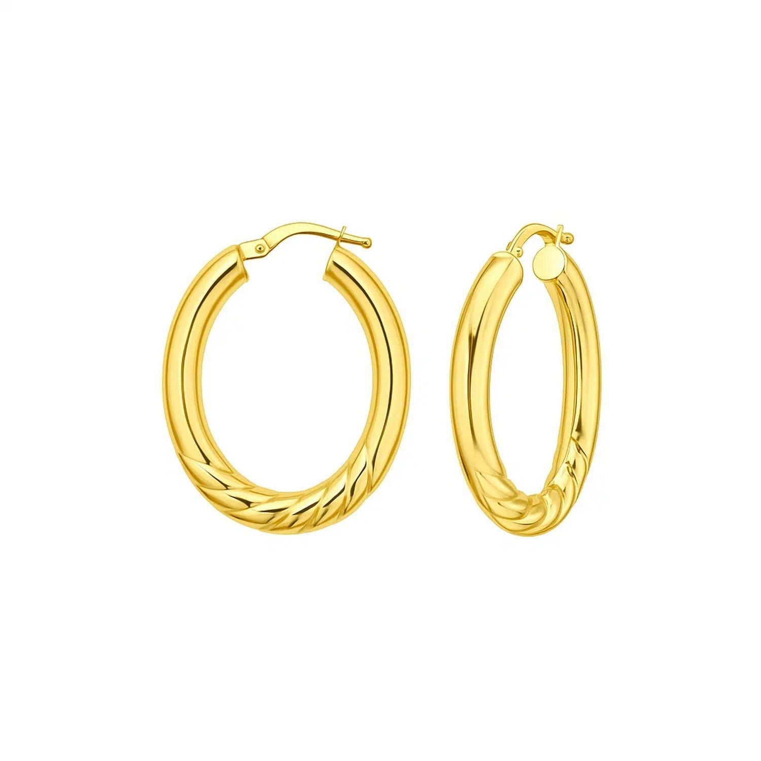 14k yellow gold twisted medium hoop earrings with a modern design, perfect for elegant everyday wear.