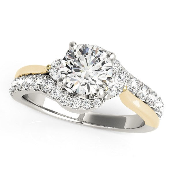 14k white and yellow gold round bypass engagement ring featuring 1 1/2 cttw sparkling diamonds in an elegant design