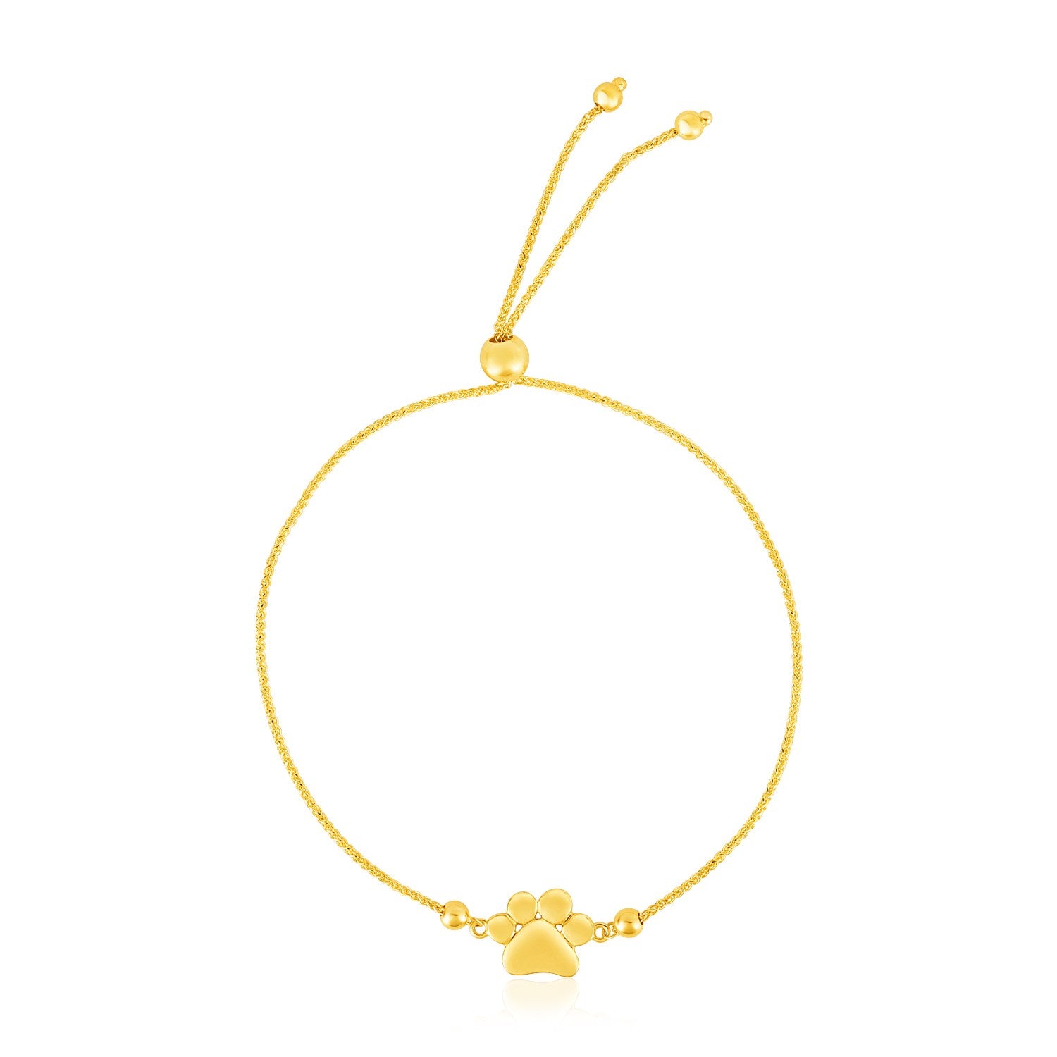 14k yellow gold adjustable bracelet featuring an elegant paw print design, perfect for animal lovers and luxury enthusiasts.