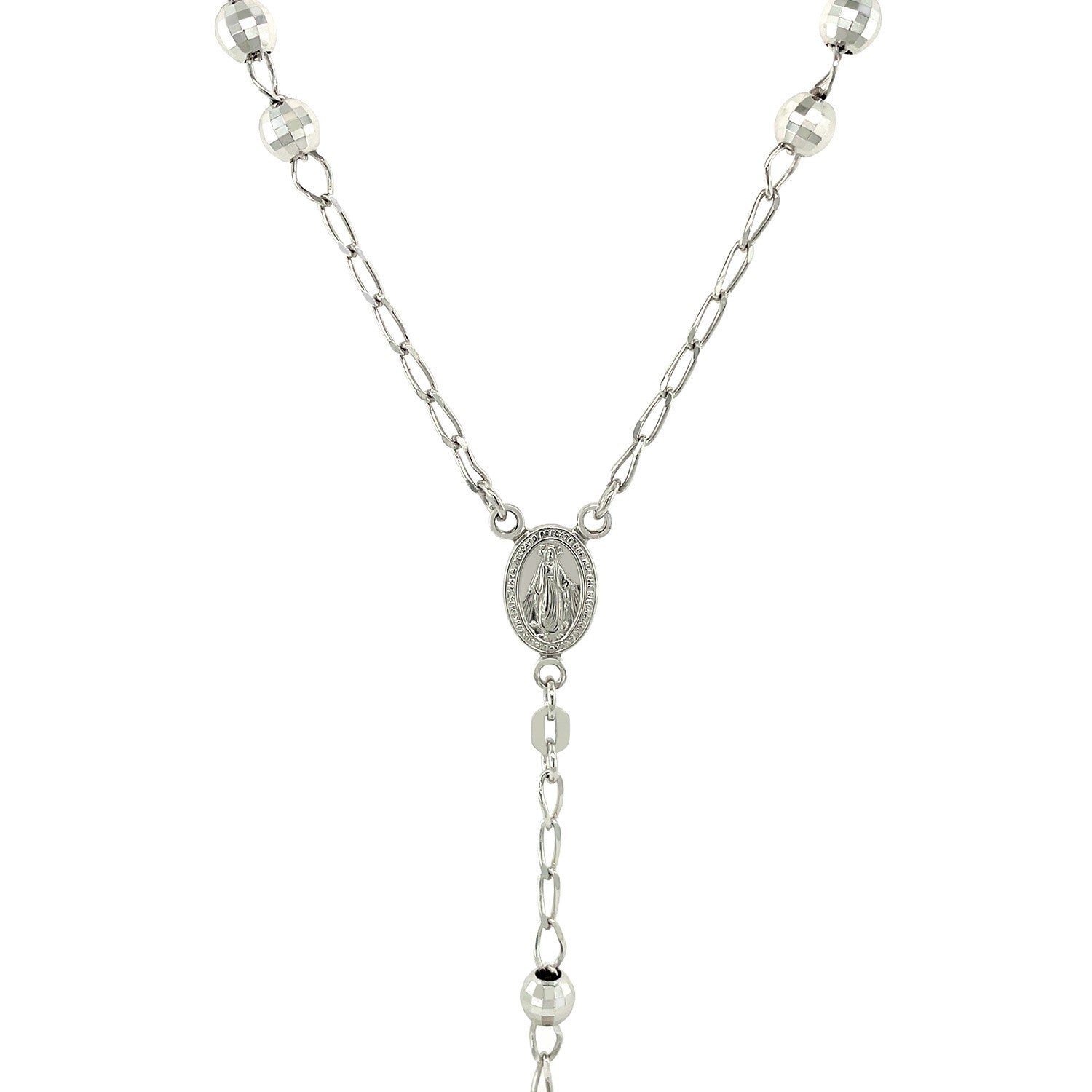 Sterling silver rosary chain necklace with large beads, showcasing modern elegance and refined craftsmanship.