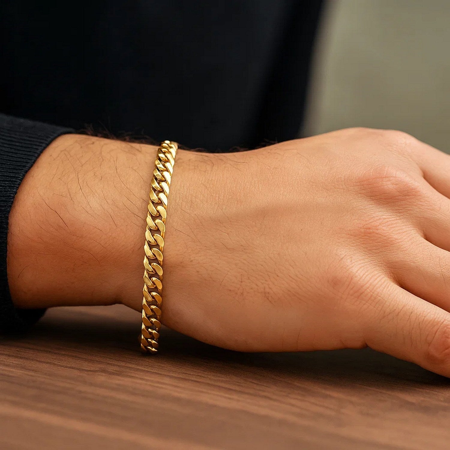 14k yellow gold semi-solid Miami Cuban bracelet with elegant link design, perfect for luxury jewelry enthusiasts.