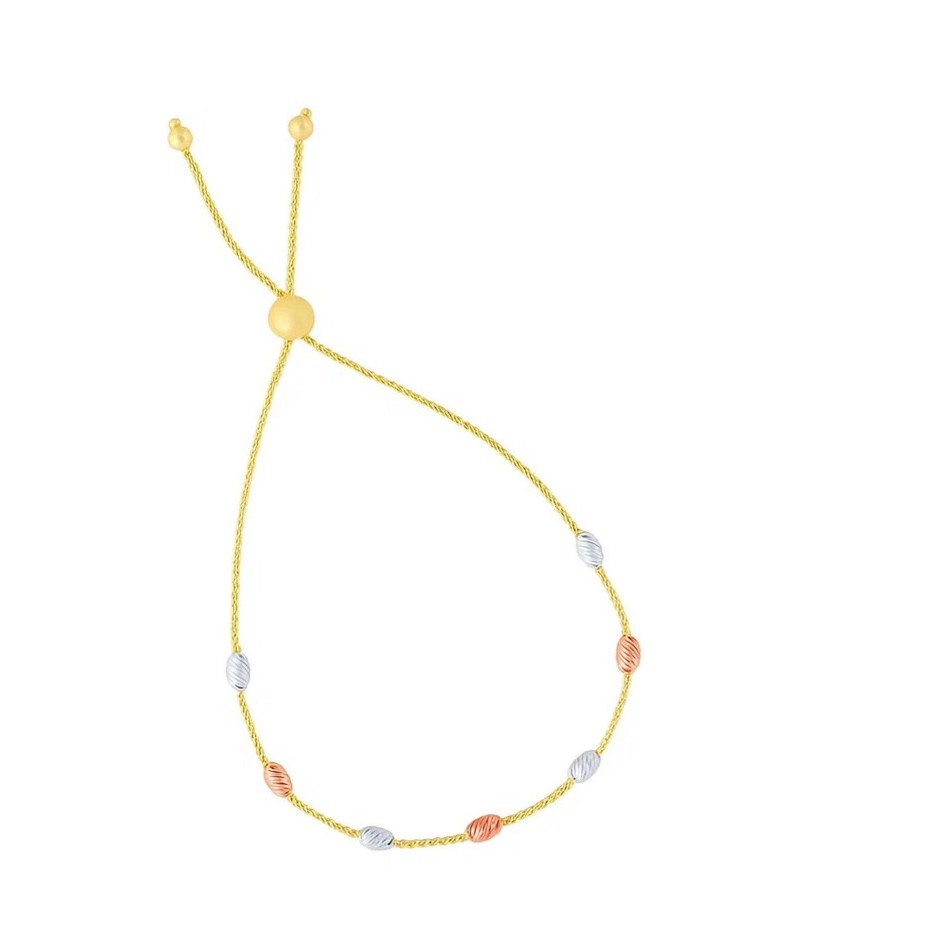14k tri-color gold textured oval station lariat bracelet adorned with shimmering diamonds, exuding elegance and sophistica...