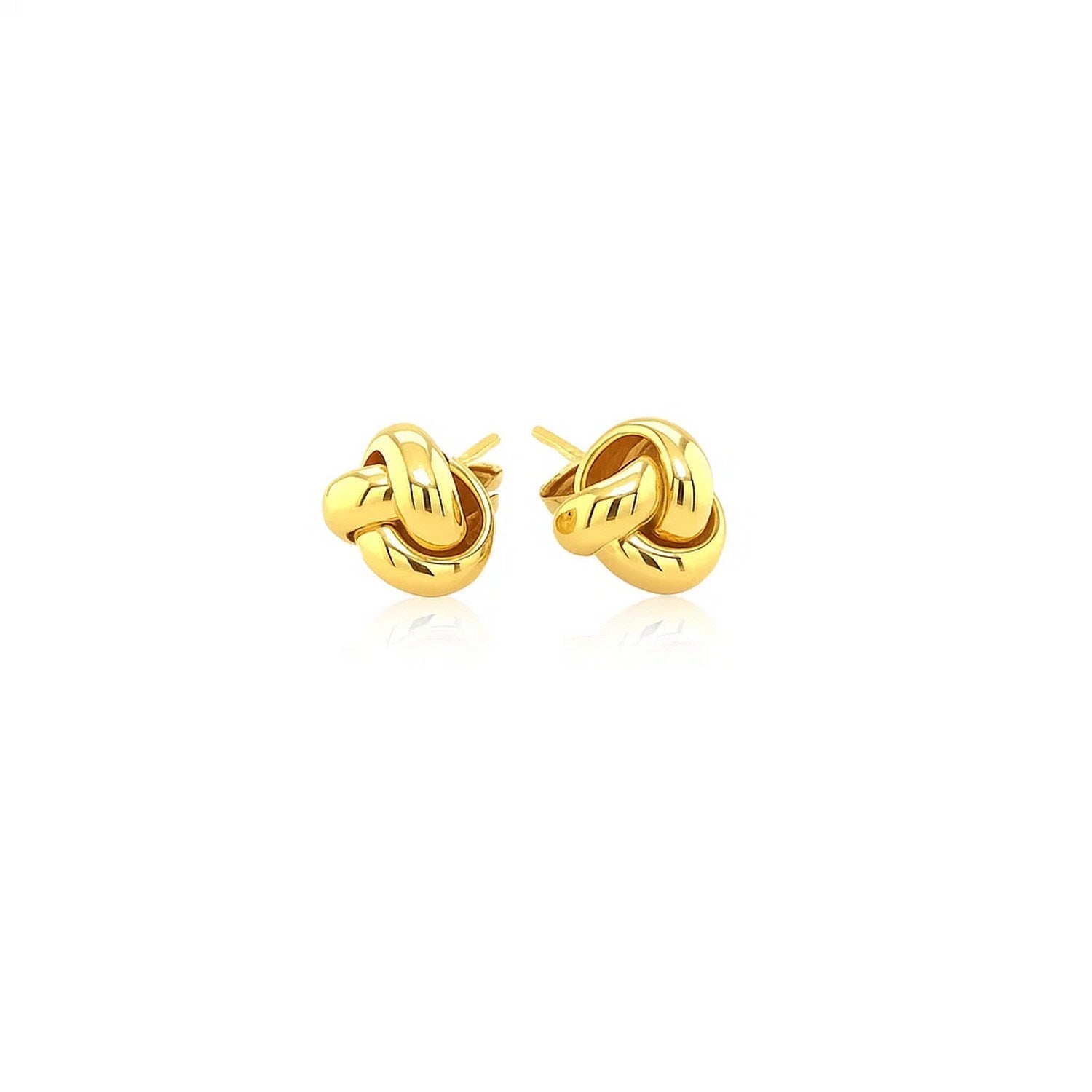 14k yellow gold polished love knot stud earrings with contemporary design, perfect for elegant occasions.