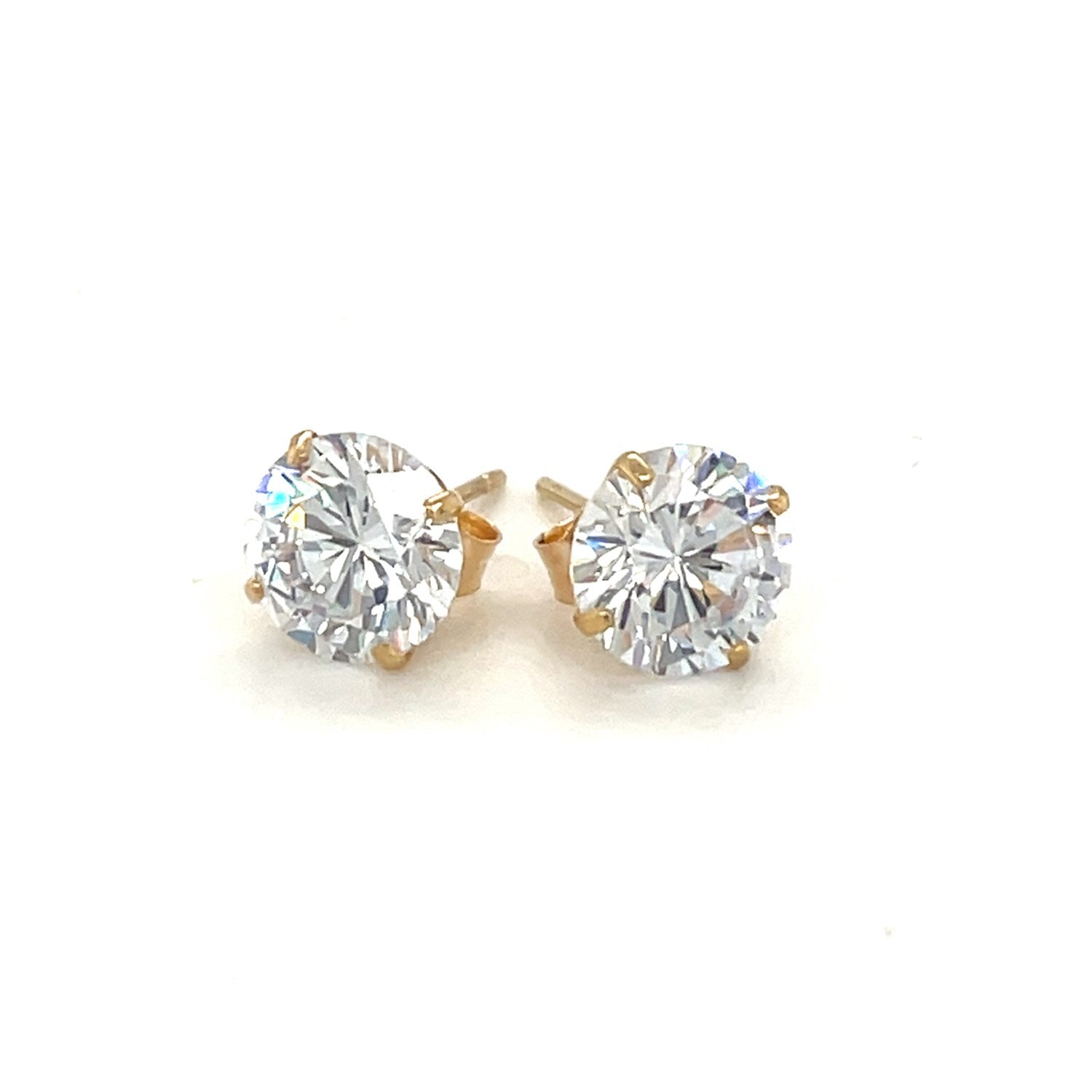 14k yellow gold stud earrings featuring faceted cubic zirconia for a modern, elegant look.