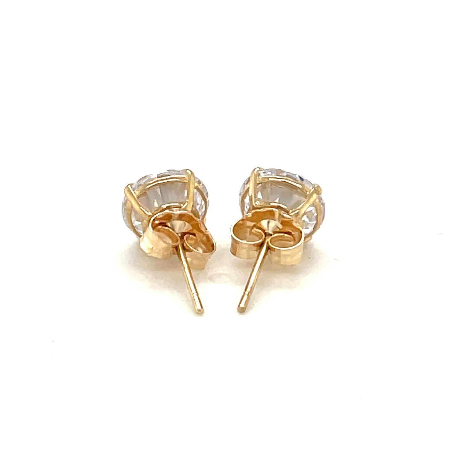 14k yellow gold stud earrings featuring faceted cubic zirconia for a modern, elegant look.