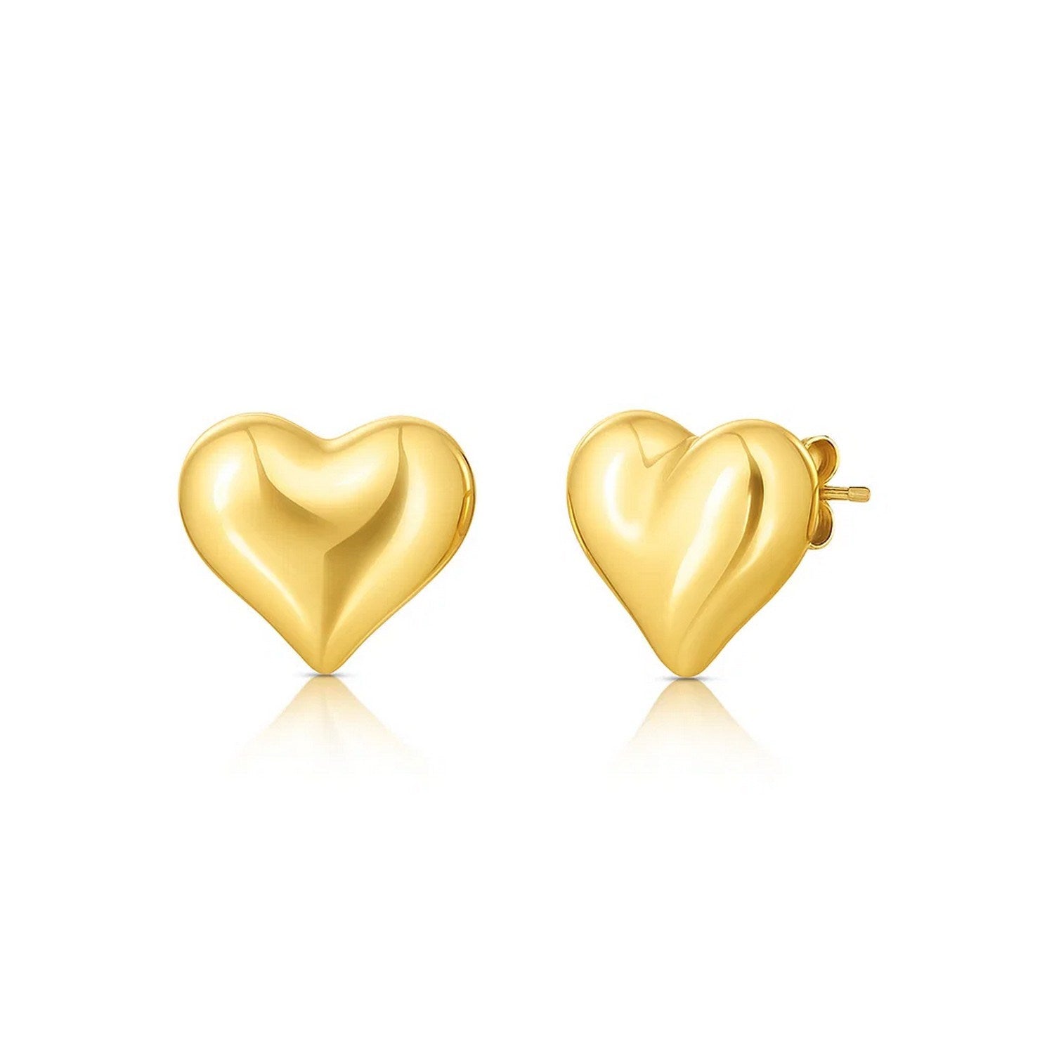 14k yellow gold modern puffed heart stud earrings, a luxurious addition to any jewelry collection.