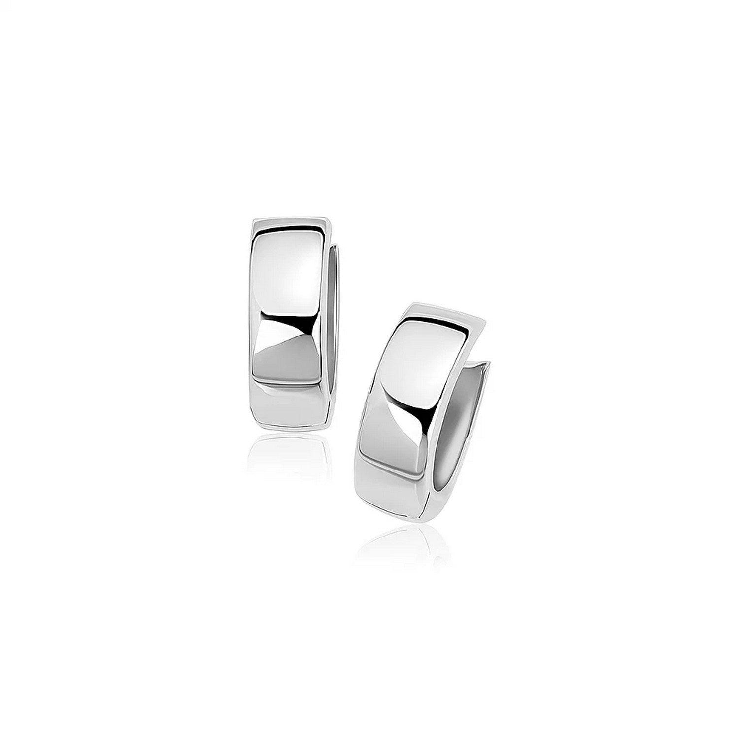Elegant 14k white gold snuggable hoop earrings, showcasing a refined design perfect for any luxury occasion.