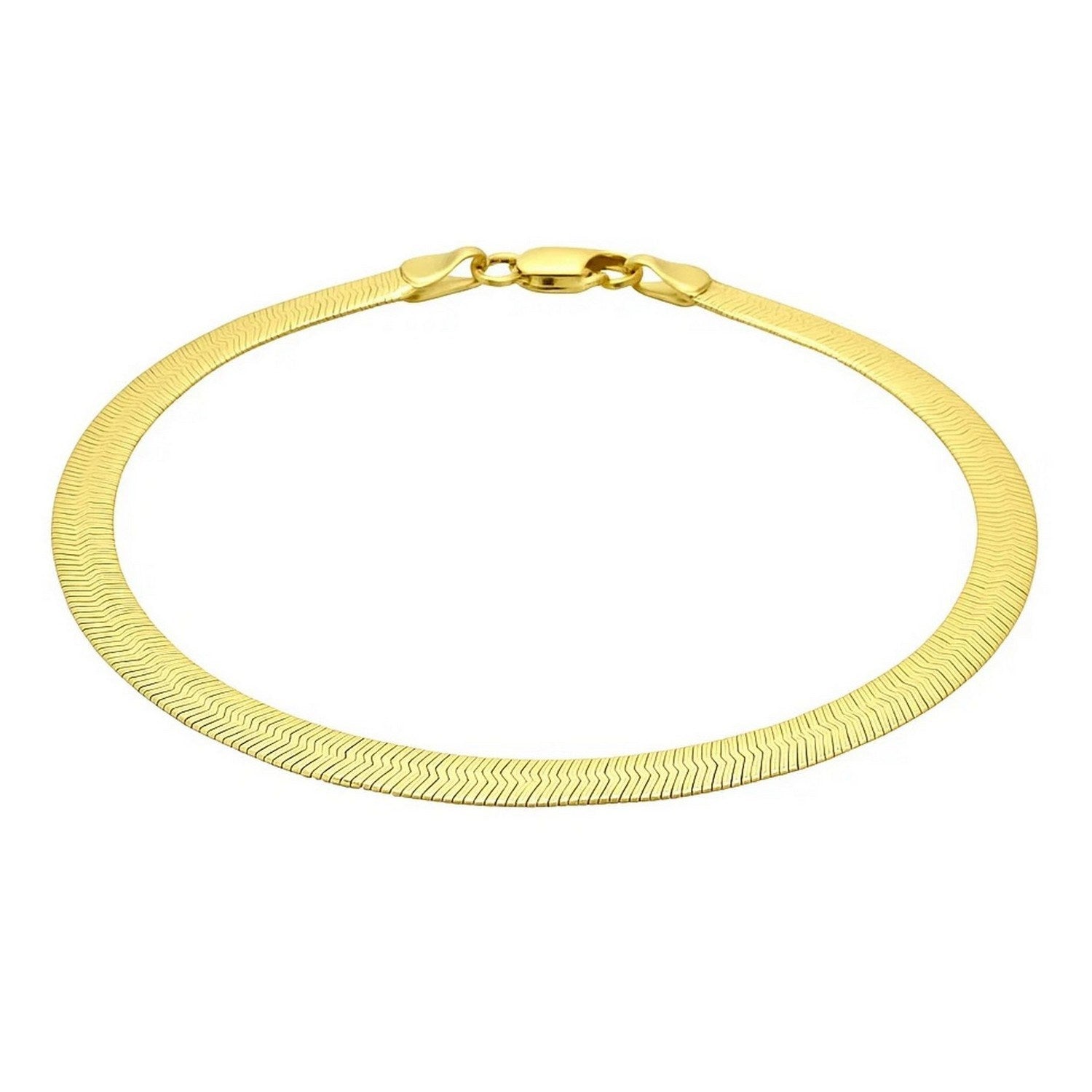 14k yellow gold modern herringbone bracelet featuring a flexible design and elegant chain detail.