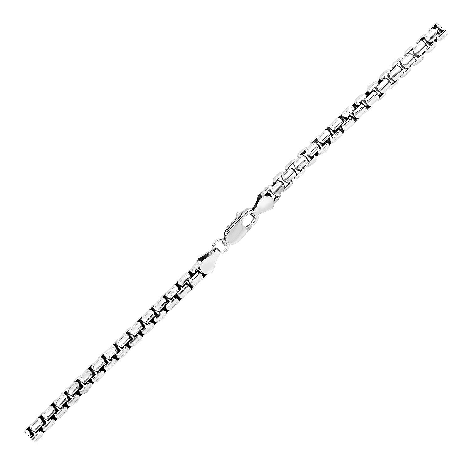 Sterling silver rhodium plated round box bracelet, modern design with sleek 5.20 mm links for a luxurious touch.