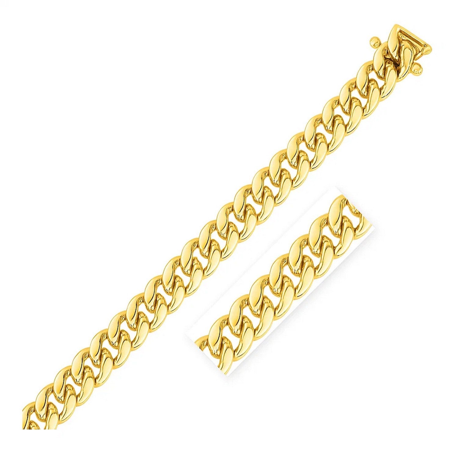 14k yellow gold Miami Cuban bracelet featuring classic round links, exuding modern elegance and luxury craftsmanship.