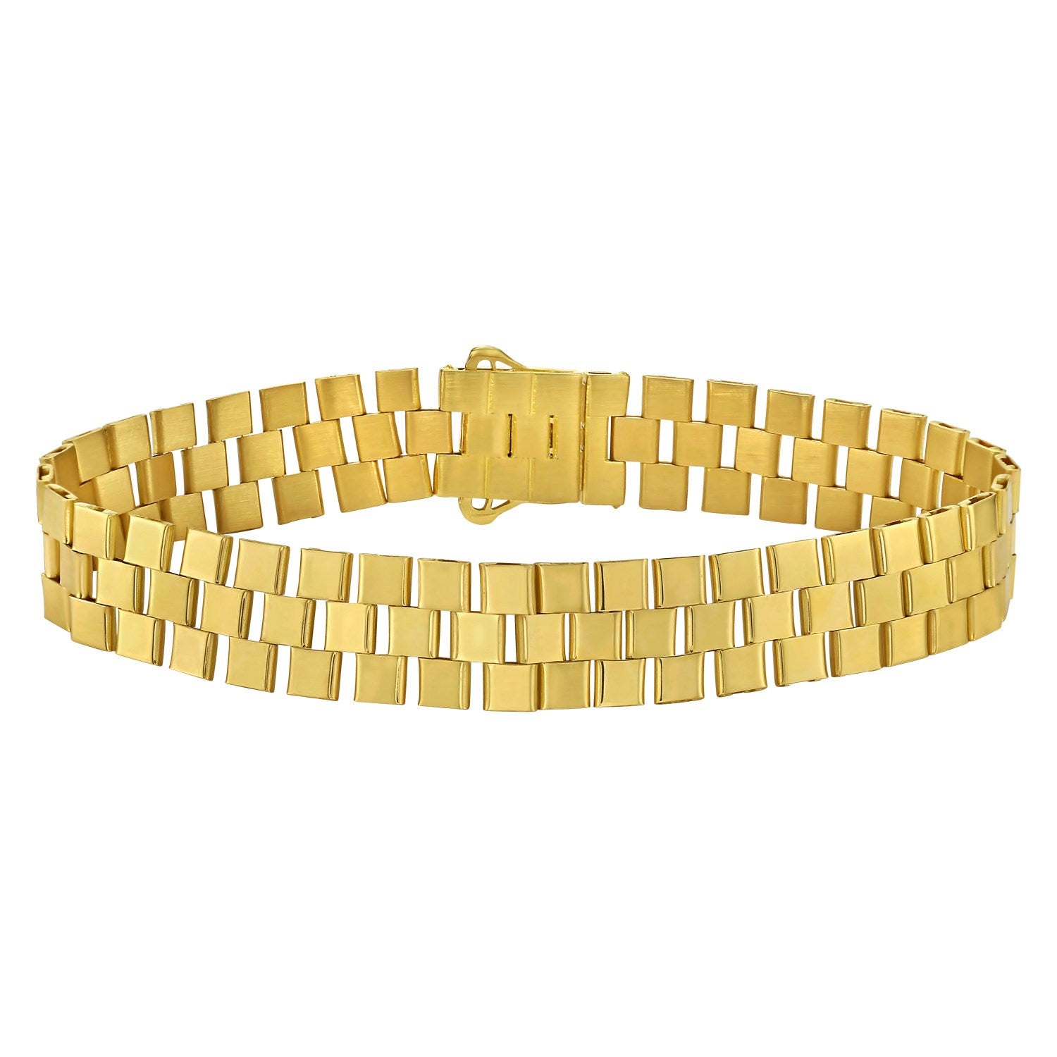 14k yellow gold small cobblestone link bracelet showcasing a modern design with elegant stud links.