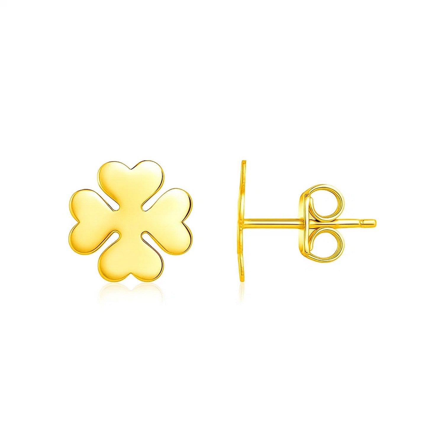 14k yellow gold elegant four leaf clover stud earrings, a symbol of luck and sophistication for discerning jewelry lovers.