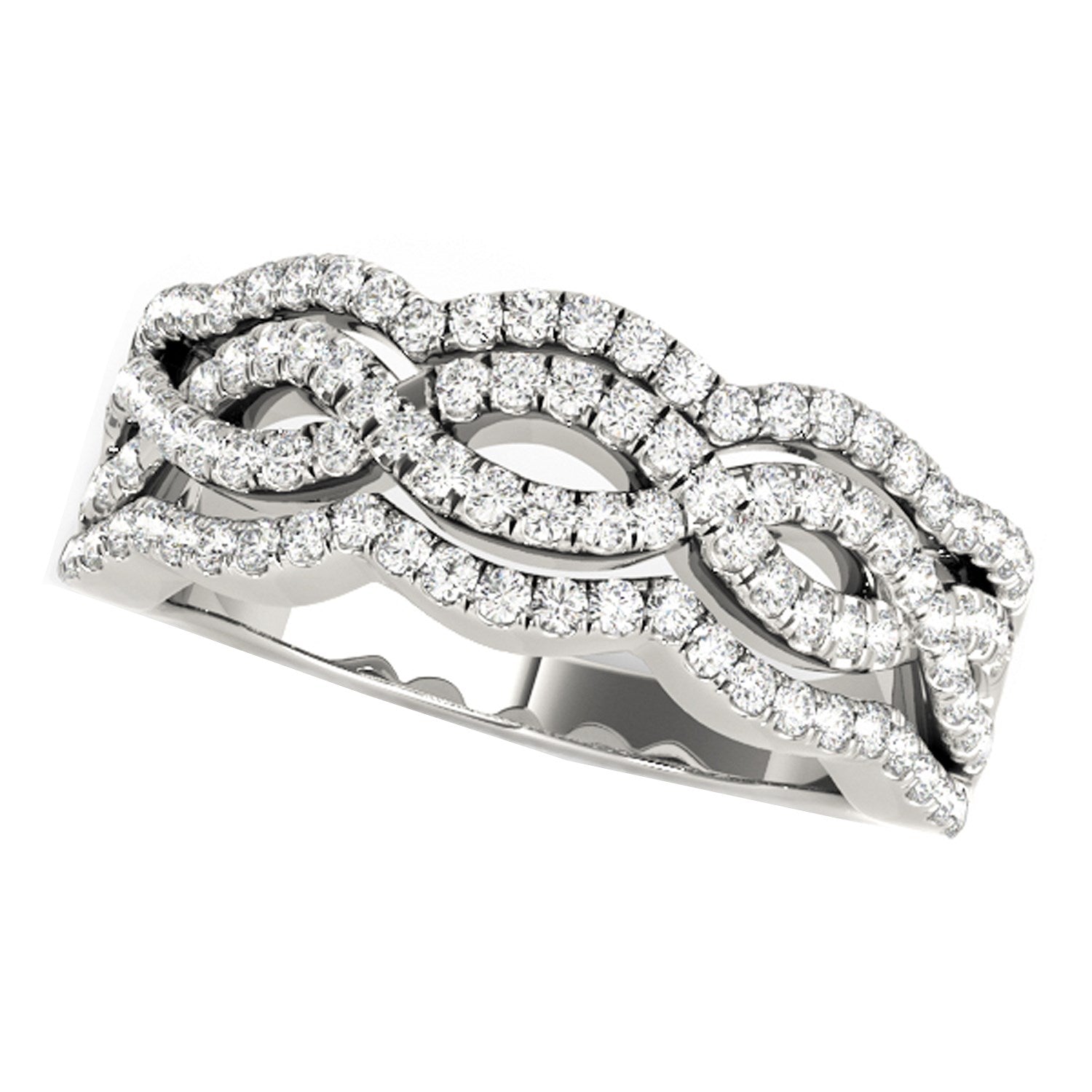 Elegant 14k white gold ring featuring four curves adorned with sparkling diamonds, totaling 5/8 cttw.