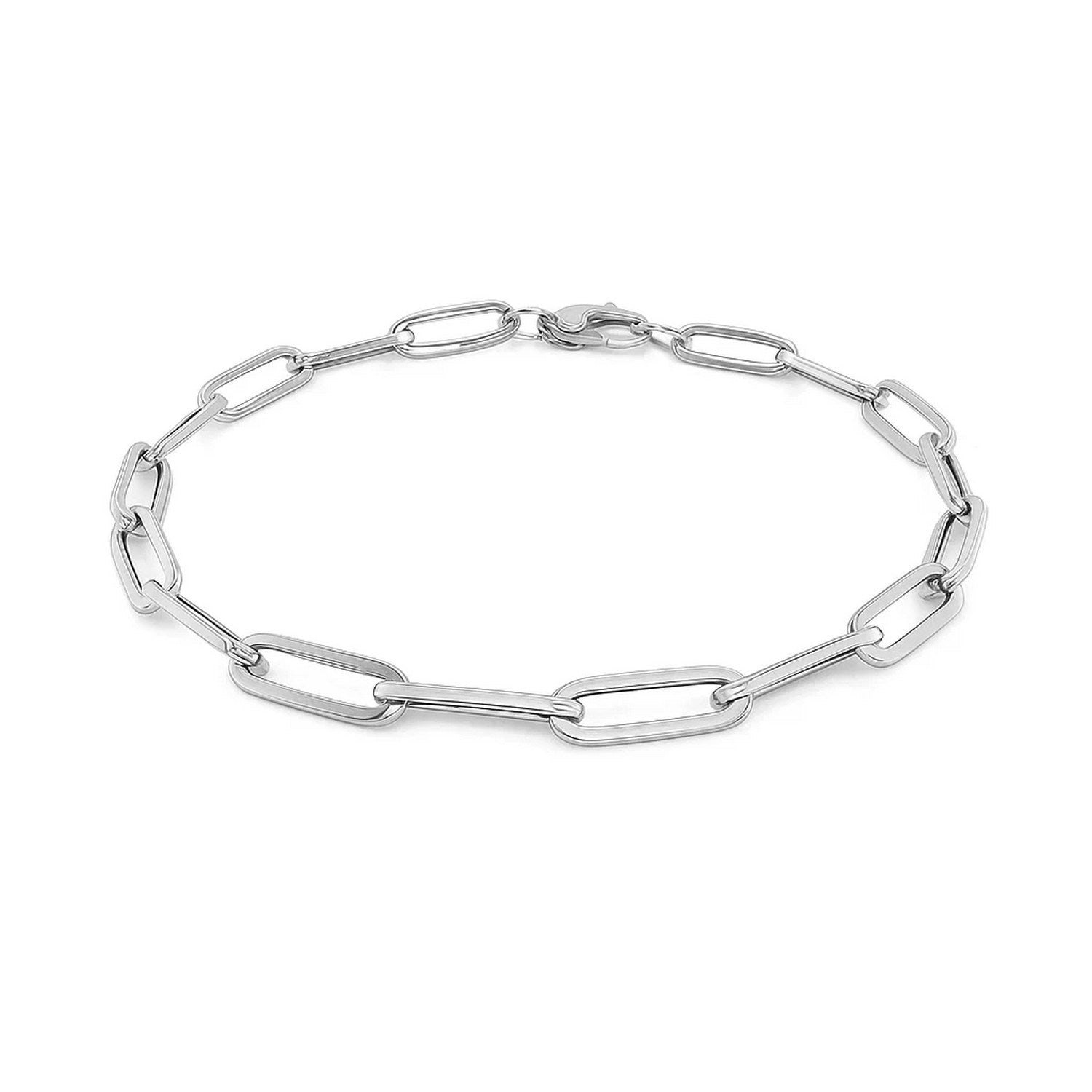 14K white gold bold paperclip chain bracelet featuring modern links, perfect for elegant layering or standalone wear.