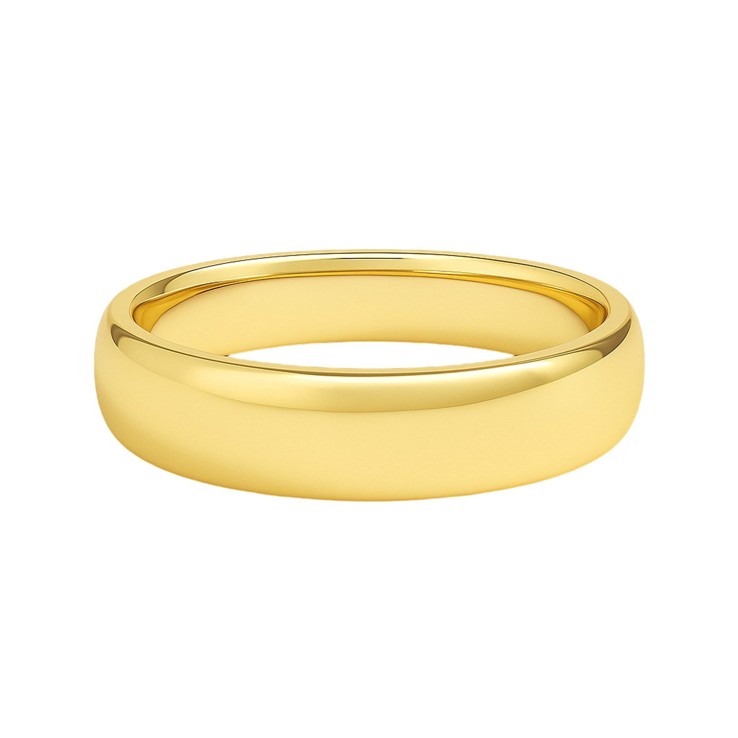 Elegant 14k yellow gold 5.00mm comfort fit wedding ring, showcasing a luxurious and timeless design.