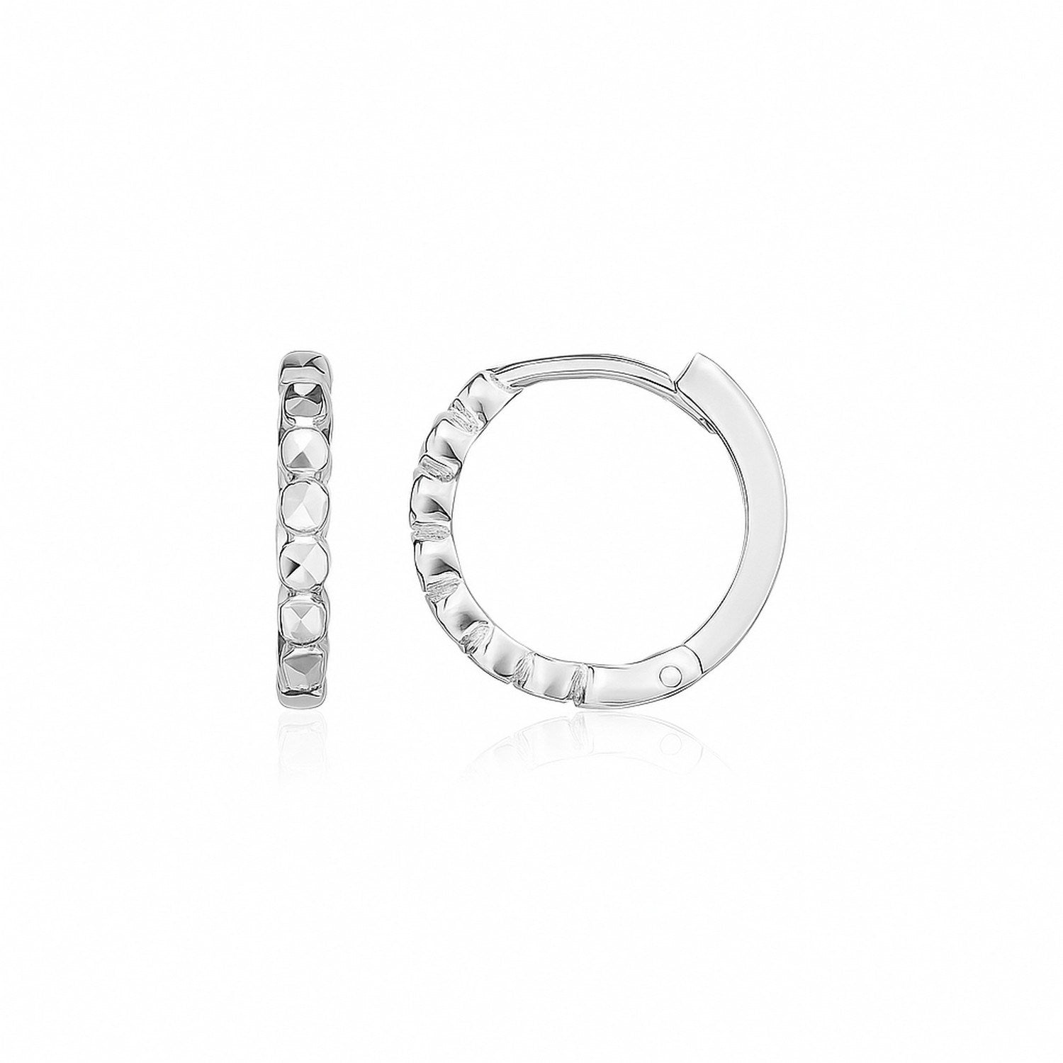 14k white gold contemporary textured round hoop earrings, a luxurious addition to any jewelry collection.