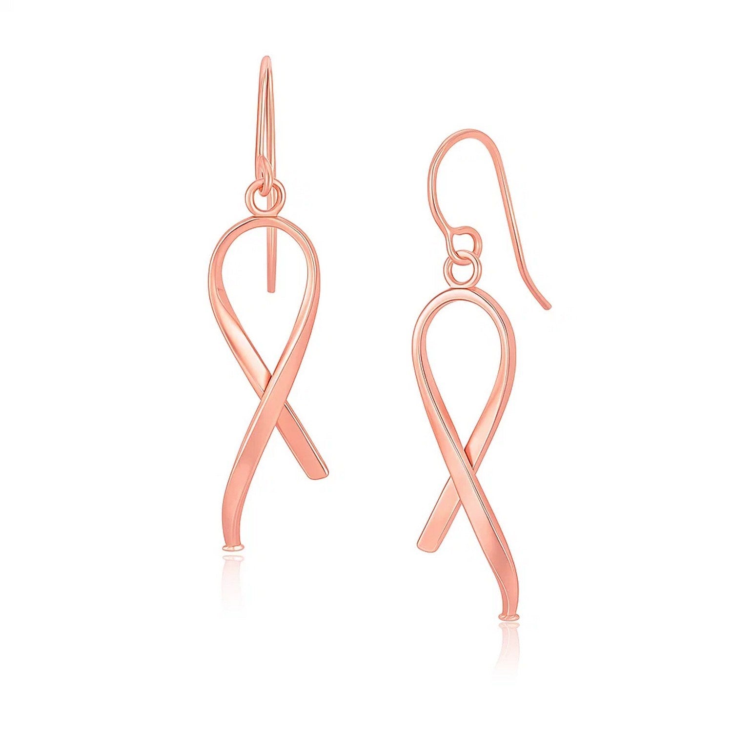 14k rose gold polished ribbon drop earrings, elegantly designed for a luxurious statement in any occasion.