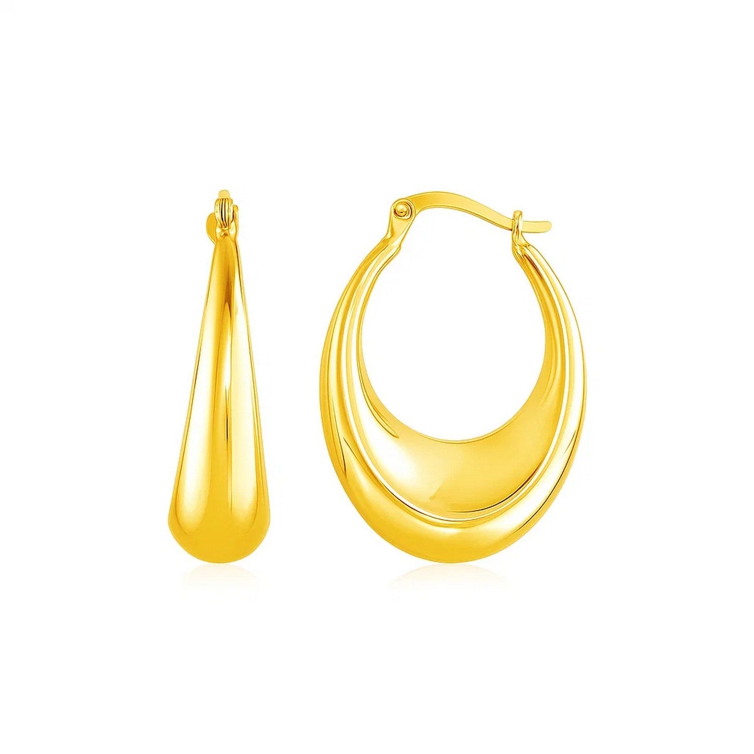 14k yellow gold polished puffed hoop earrings with a modern design, perfect for elegant everyday wear.
