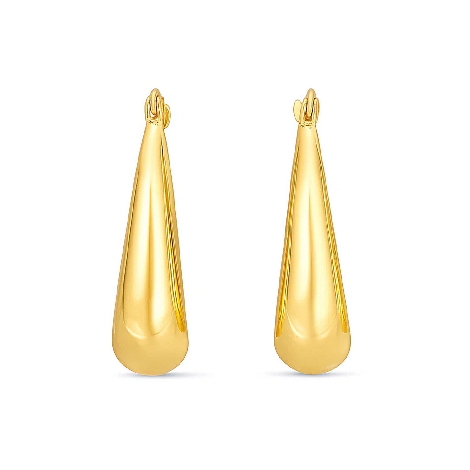 14k yellow gold polished puffed hoop earrings showcasing a modern design with a luxurious finish.