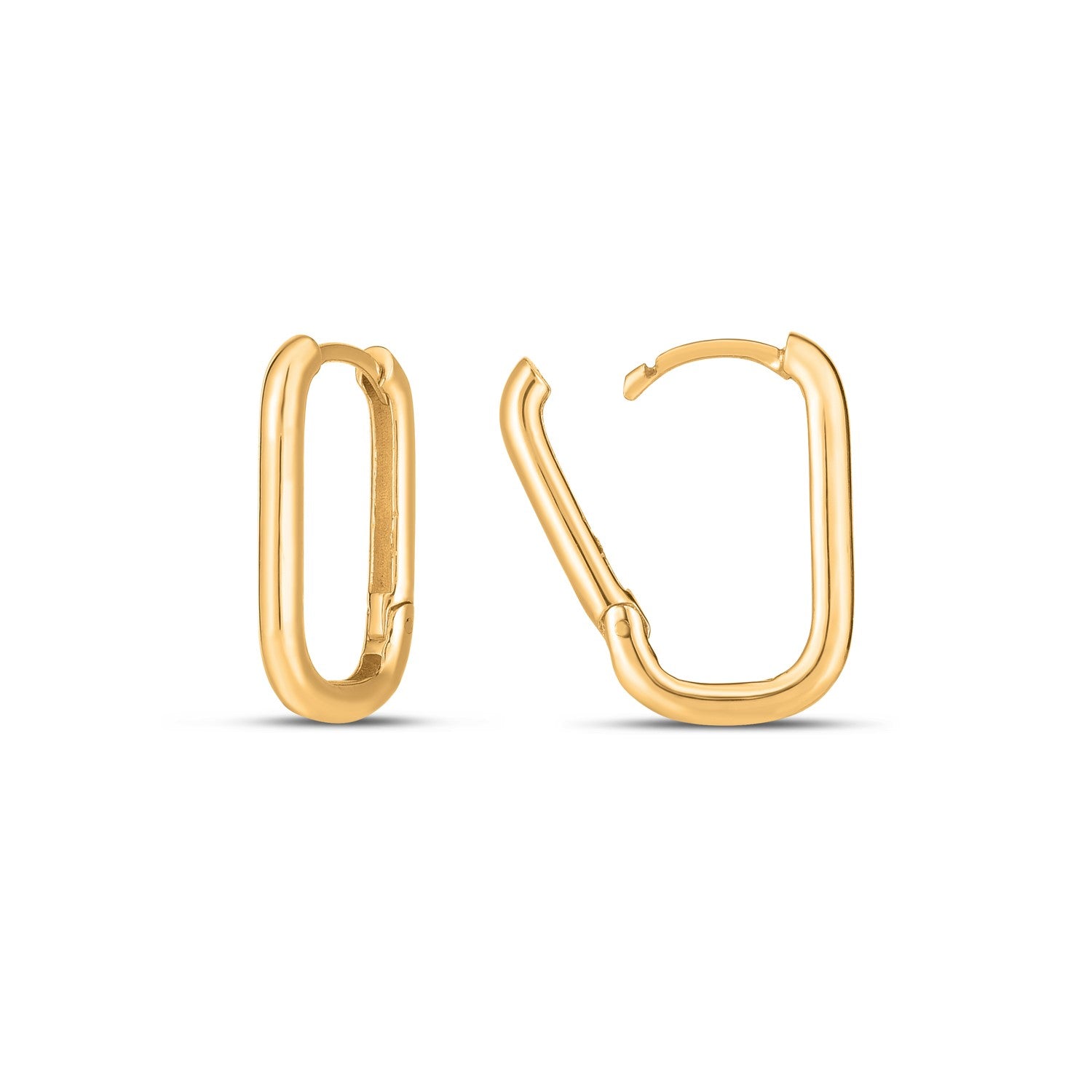 14k yellow gold modern huggie earrings featuring a sleek paperclip design for a chic, sophisticated look.