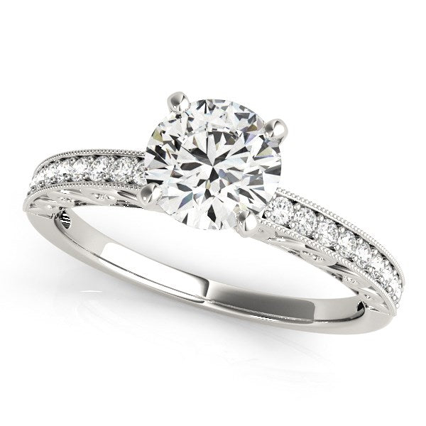 14k white gold antique style engagement ring adorned with exquisite diamonds, showcasing timeless elegance and luxury.