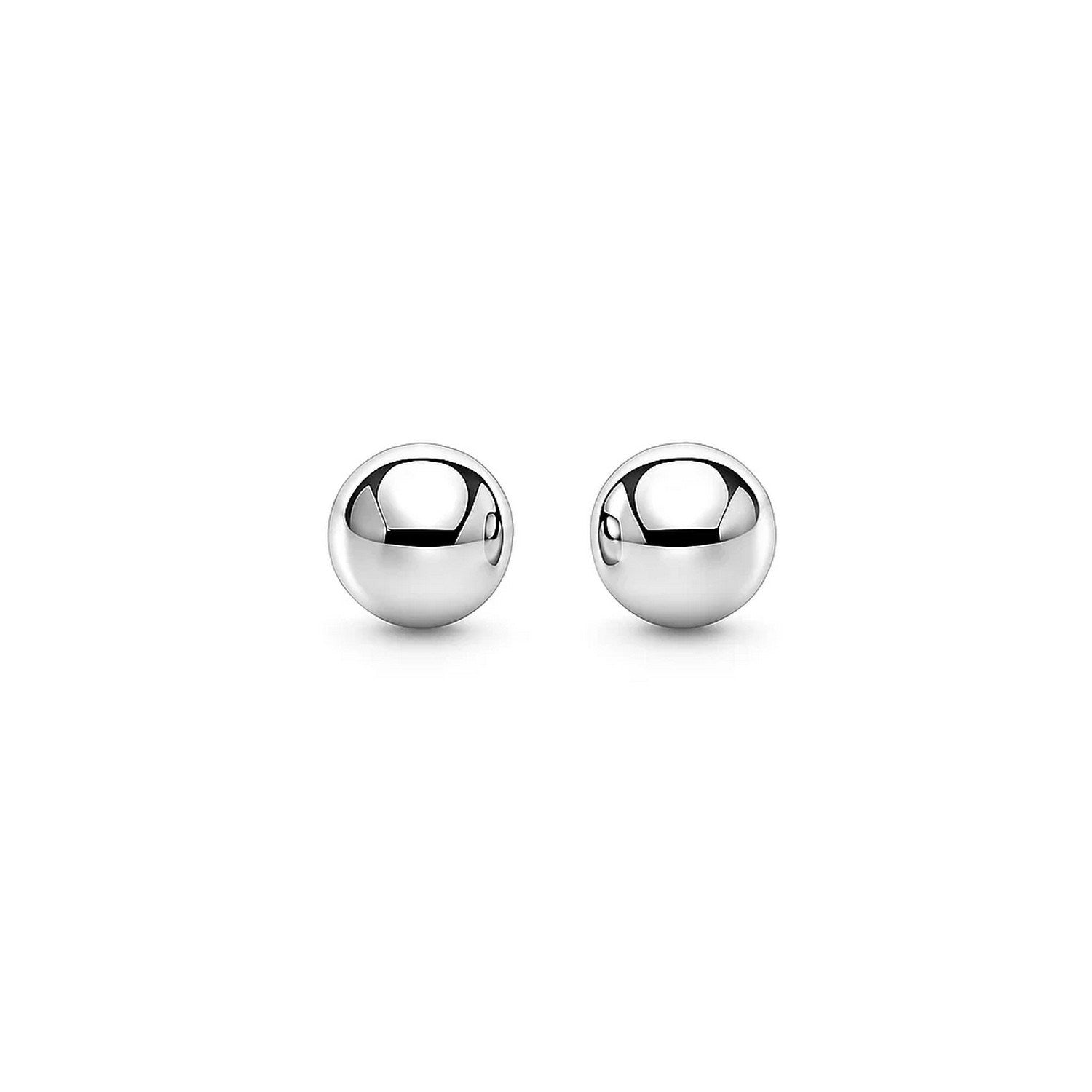 14k white gold spherical stud earrings, modern design, perfect for elegant everyday wear.