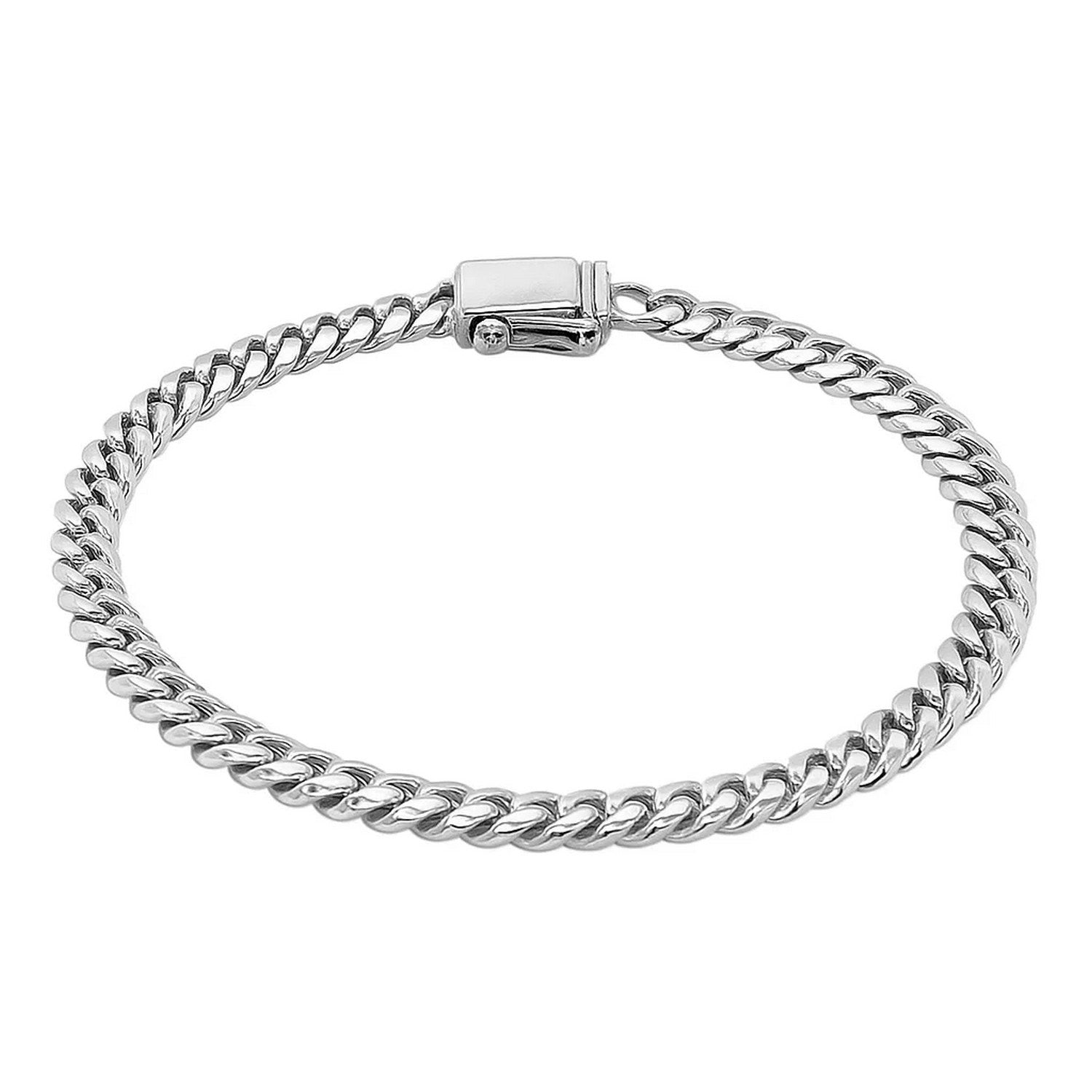 14k white gold classic Miami Cuban bracelet featuring a solid 5.00 mm design, perfect for elegant everyday wear.