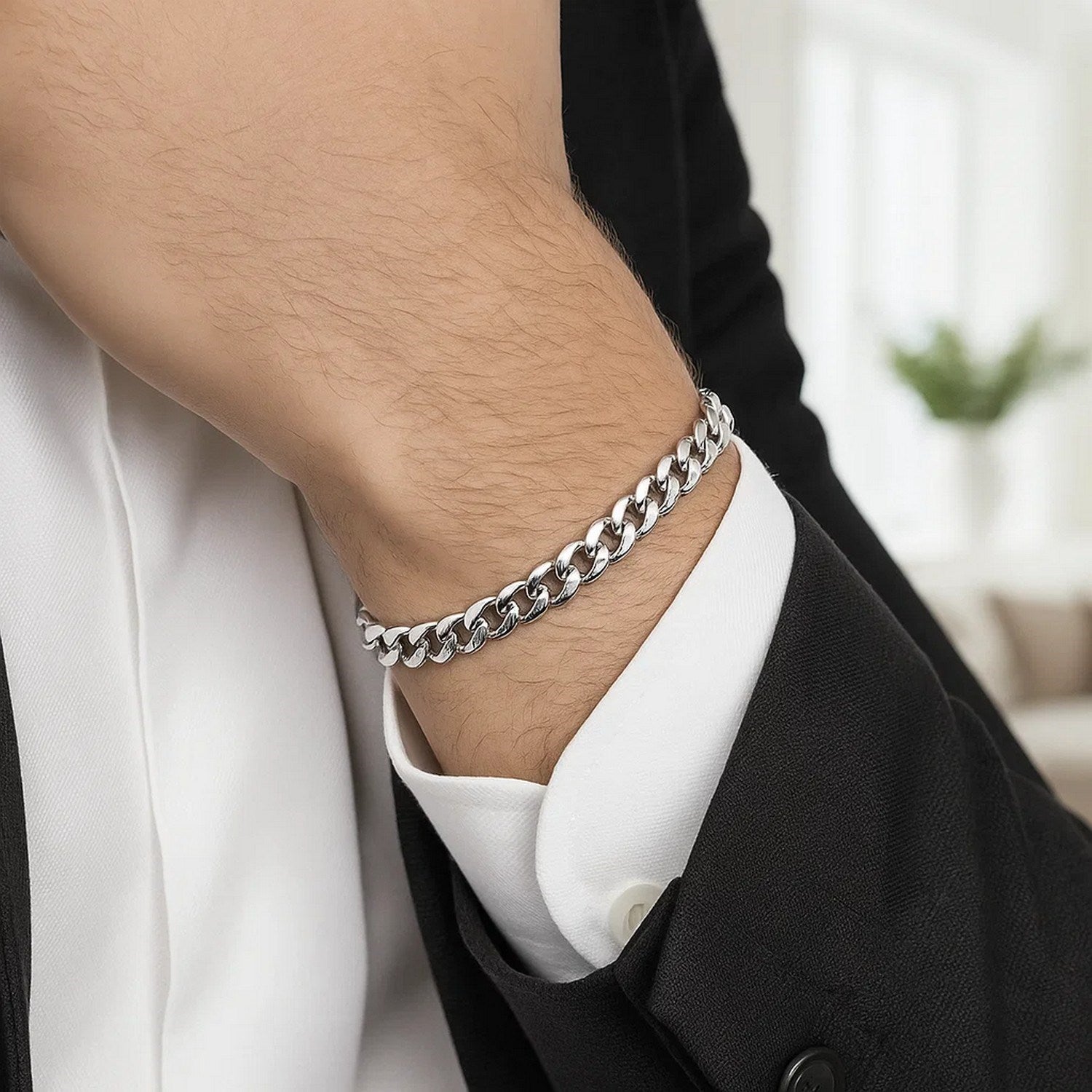 14k white gold classic Miami Cuban bracelet featuring a solid 5.00 mm design, perfect for elegant layering.
