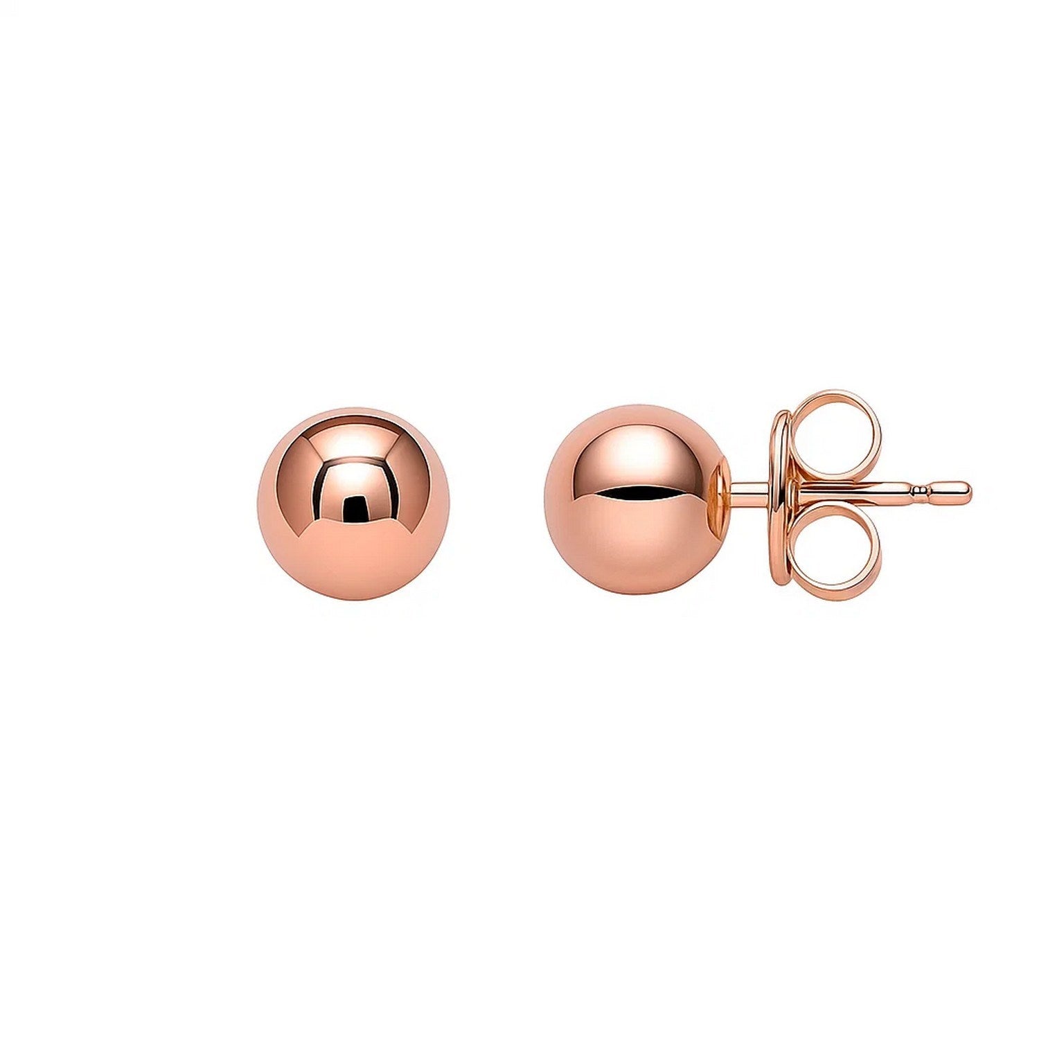 Elegant 14k rose gold polished ball style stud earrings, showcasing a timeless design for sophisticated luxury.