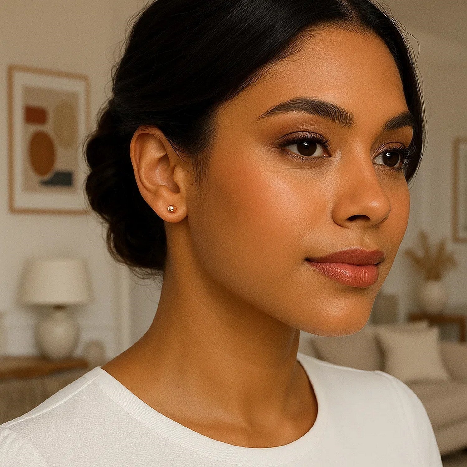 Elegant 14k rose gold polished ball style stud earrings, showcasing a timeless design for refined luxury.