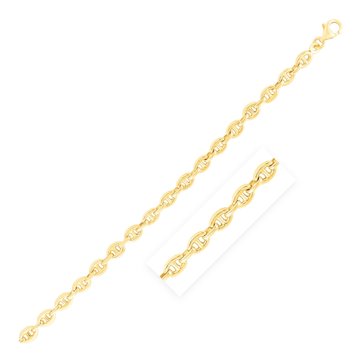 14k yellow gold high polish mariner link bracelet, modern design with luxurious shine and elegant craftsmanship.