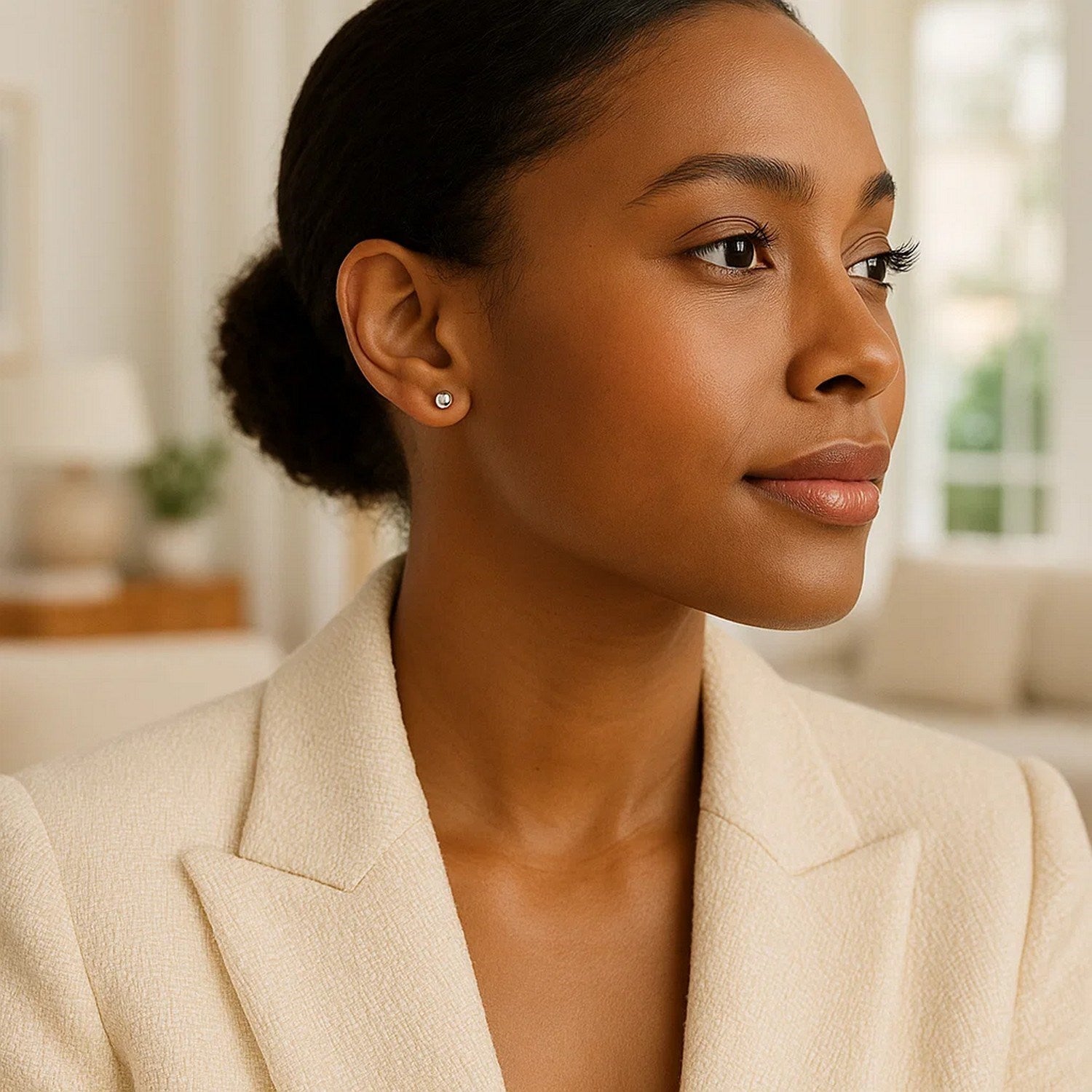 14k white gold polished round stud earrings with contemporary design, perfect for elegant everyday wear.