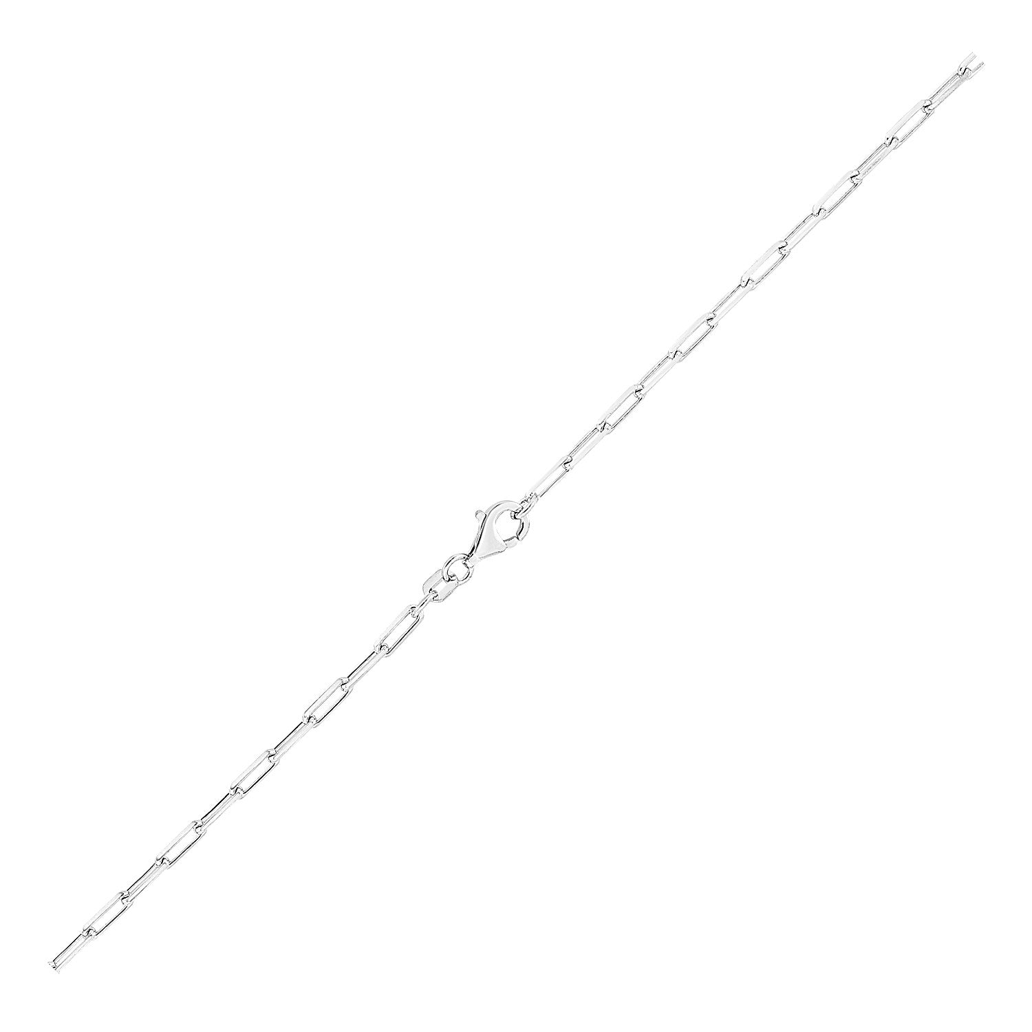 Sterling silver rhodium plated paperclip chain with modern links, perfect for layering or standalone elegance.