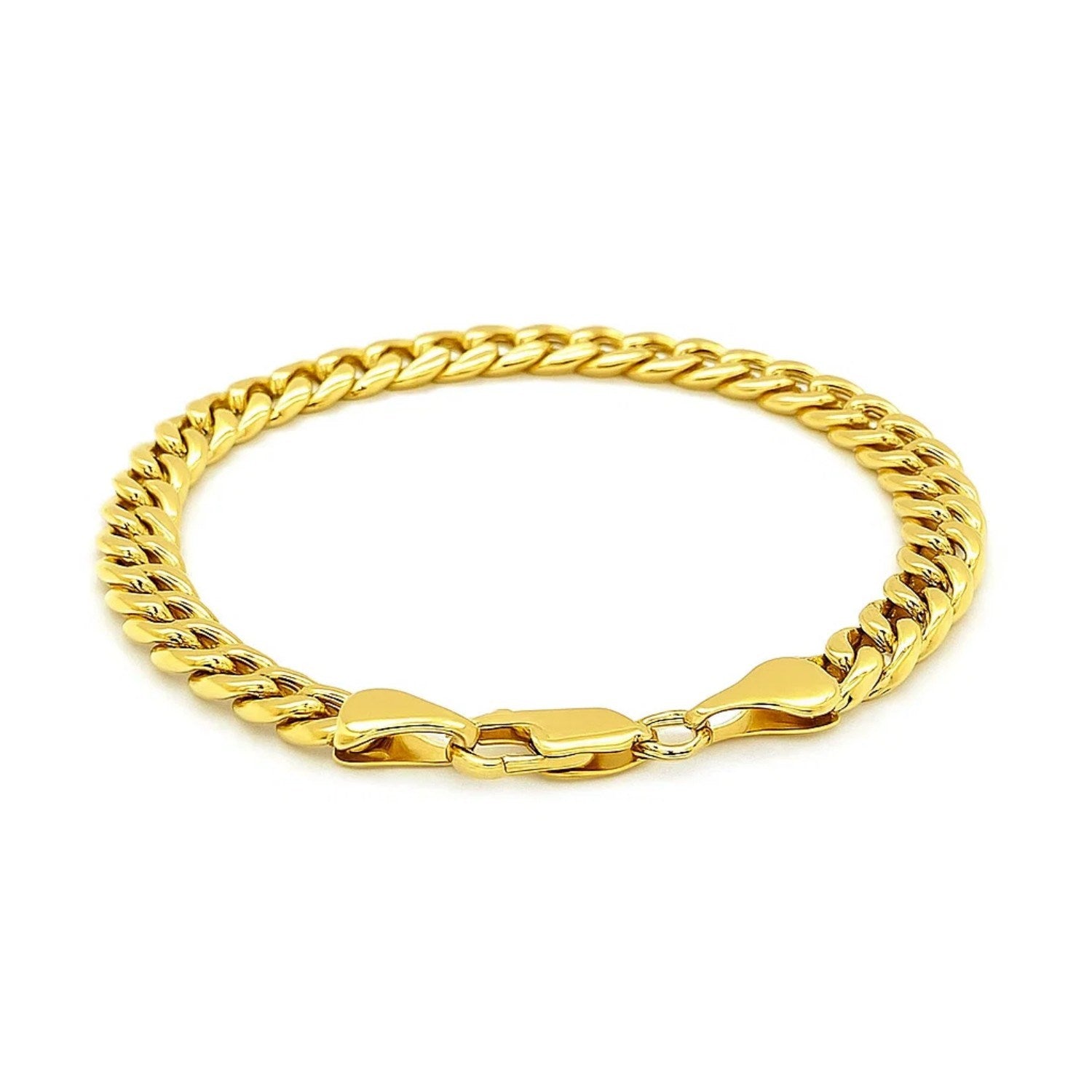 14k yellow gold semi-solid Miami Cuban bracelet with round links, showcasing contemporary elegance and luxury craftsmanship.