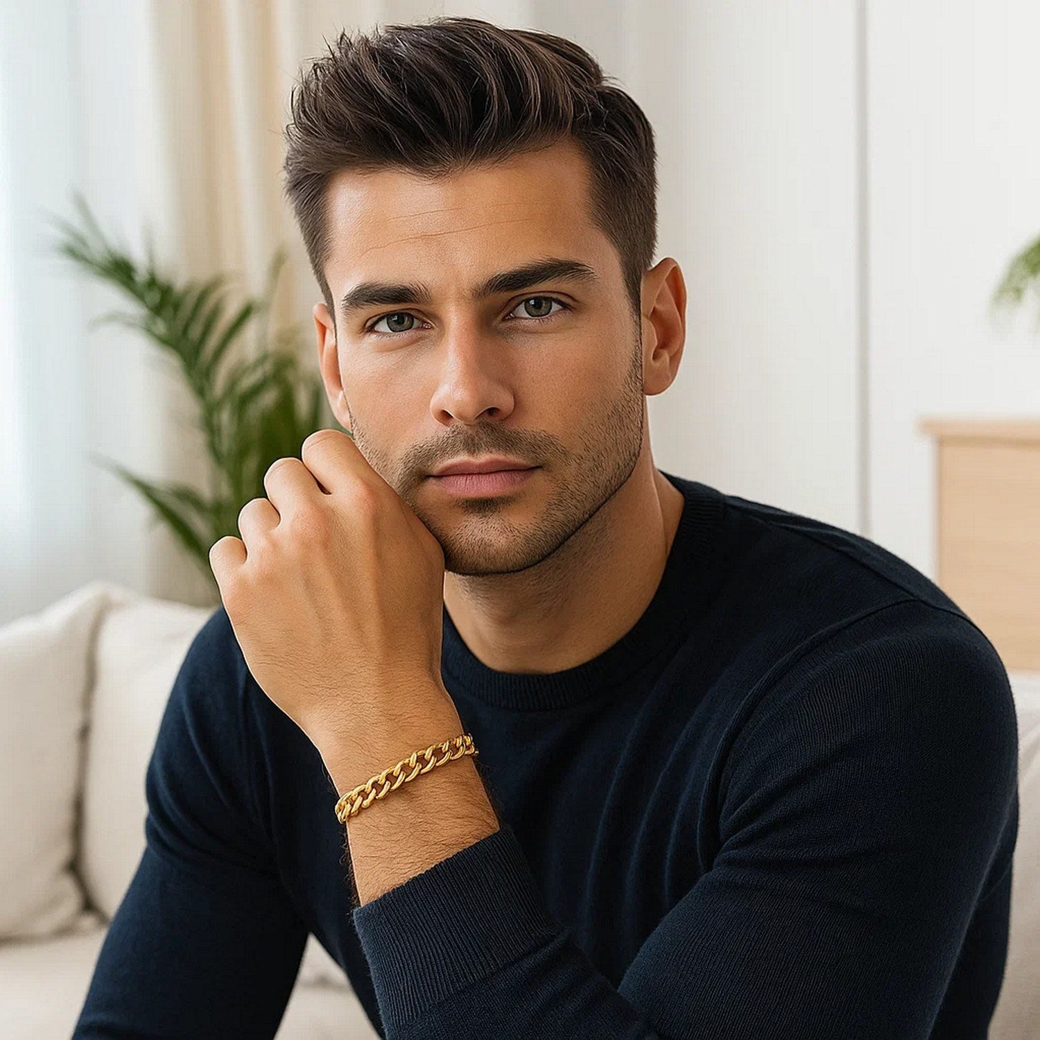 14k yellow gold semi-solid Miami Cuban bracelet with round links, showcasing contemporary elegance and luxury craftsmanship.