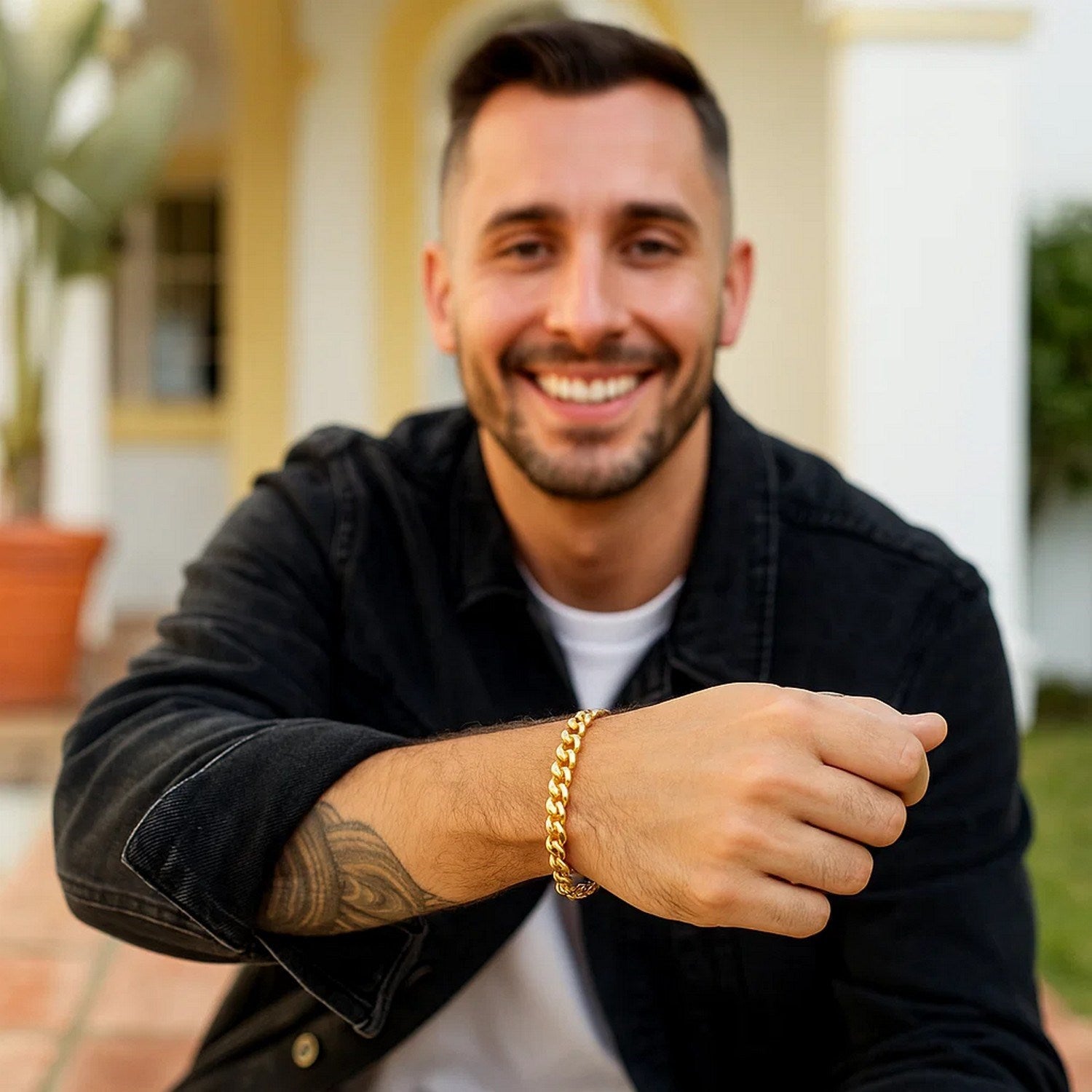 14k yellow gold semi-solid Miami Cuban bracelet with contemporary round links, 6.60 mm width, perfect for luxury styling.