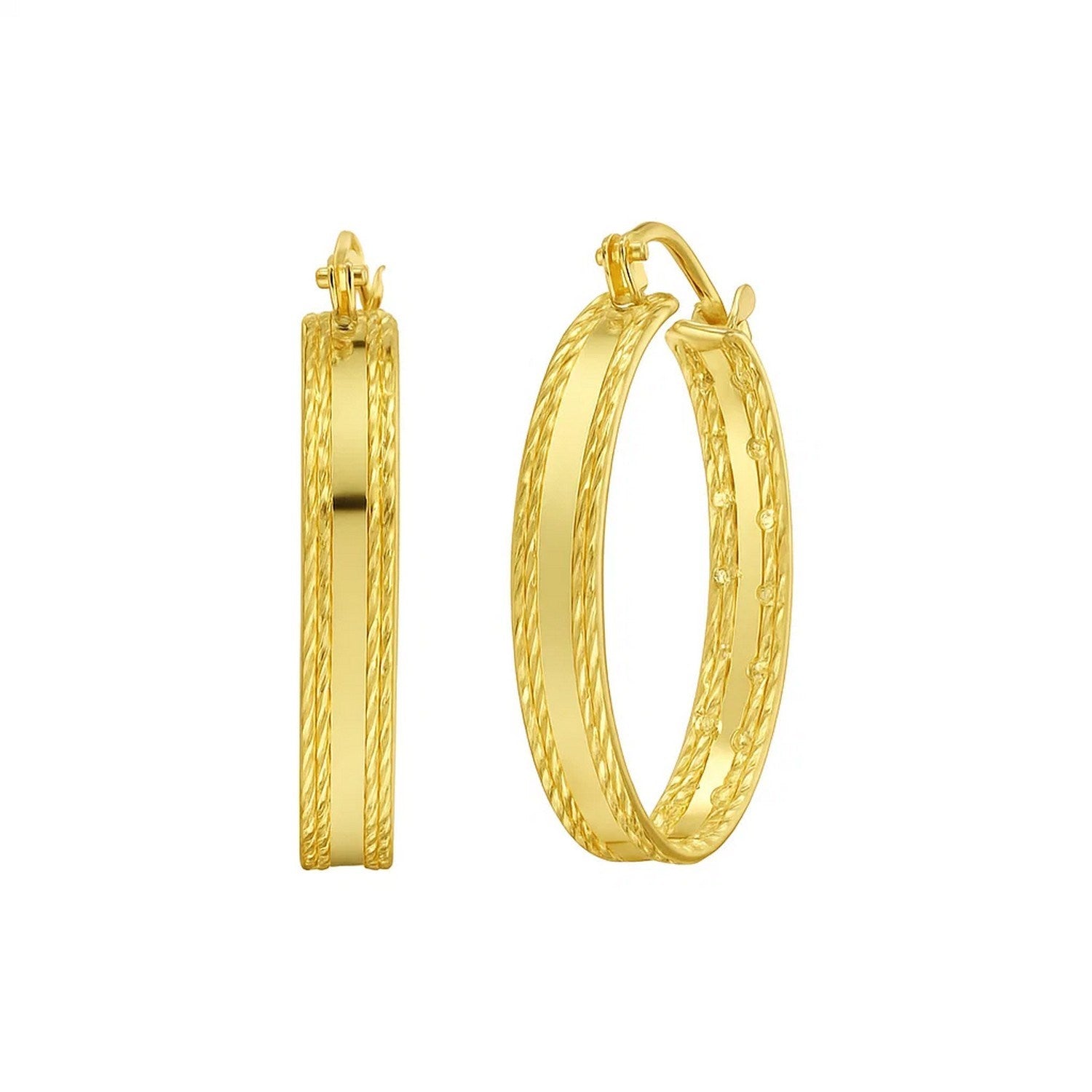14k yellow gold elegant hoop earrings featuring a polished finish for a luxurious sparkle.