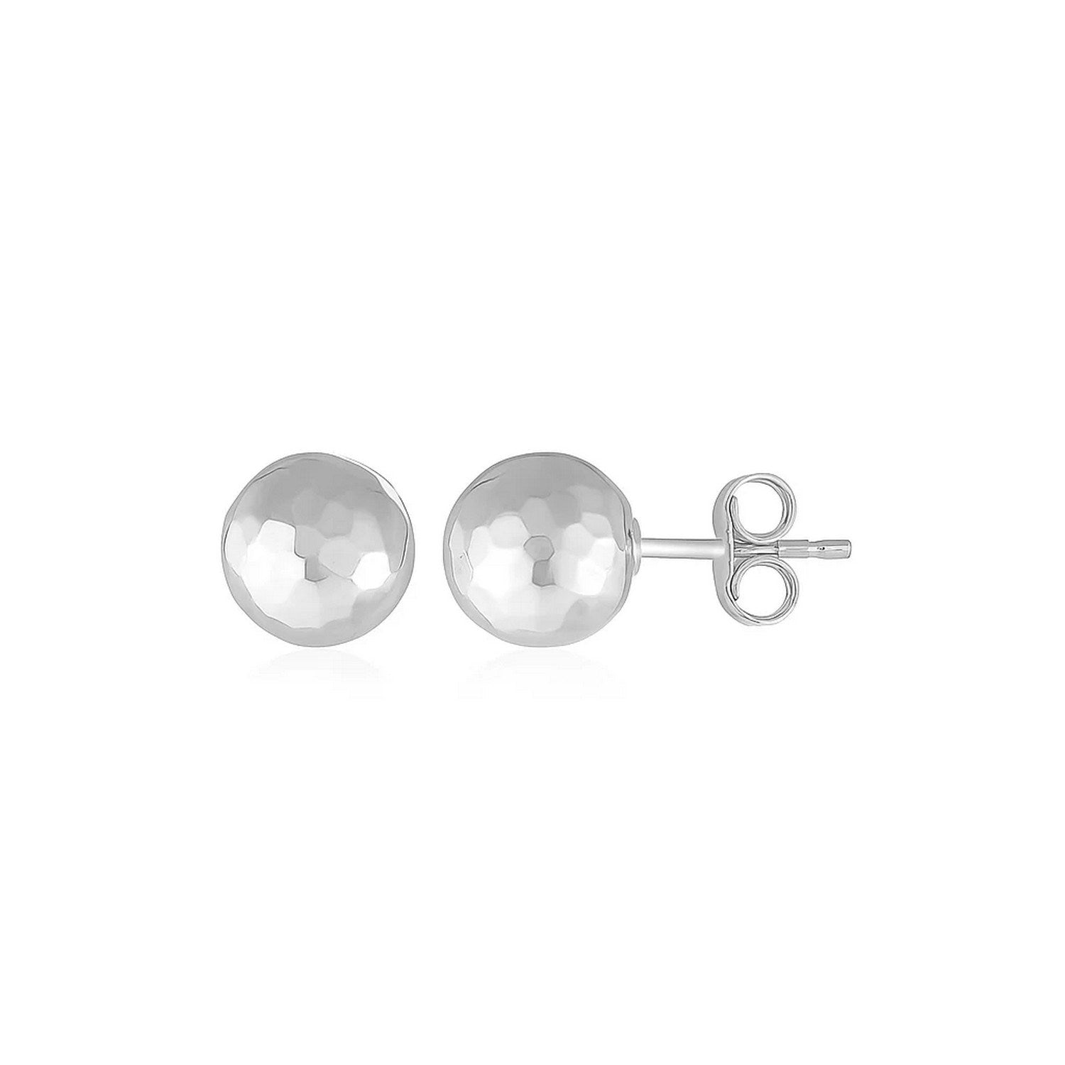 14k white gold faceted ball stud earrings with contemporary design, perfect for elegant everyday wear.