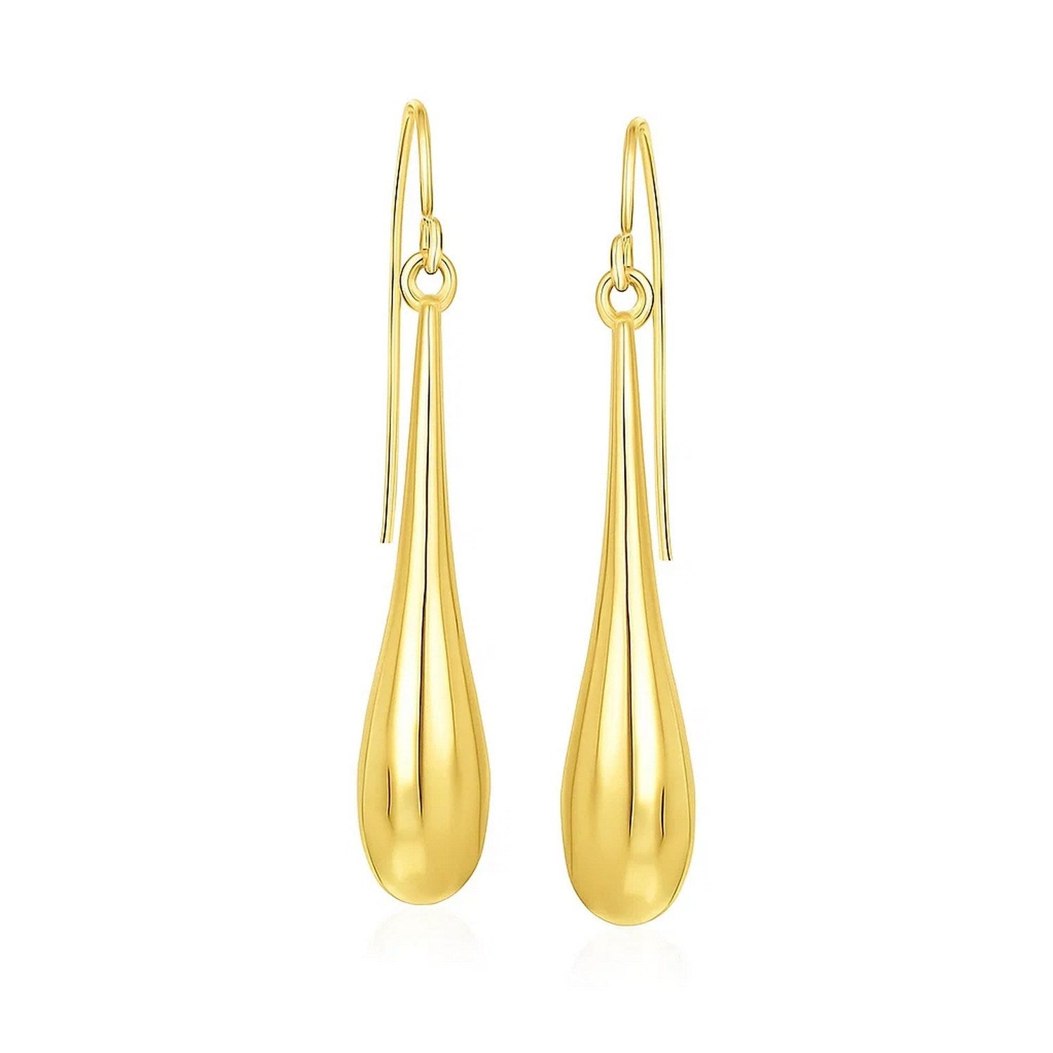14k yellow gold polished teardrop dangle earrings, elegantly designed for a luxurious statement.