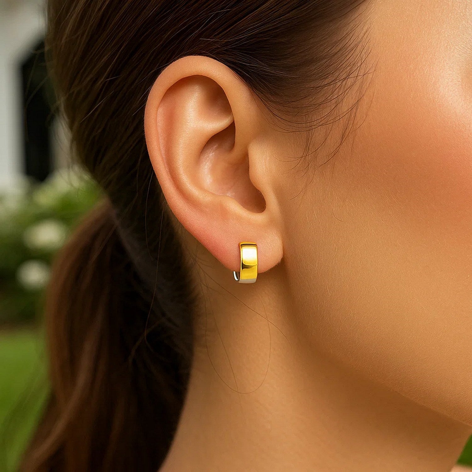 14k two-tone gold textured hoop earrings, elegantly designed for a luxurious statement in any jewelry collection.
